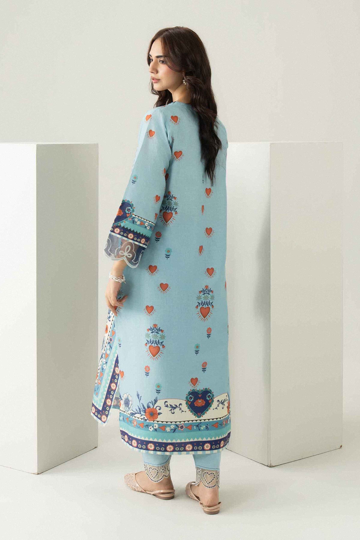 Blue 2-Piece Printed Embroidered Suit in Dobby ready-to-wear