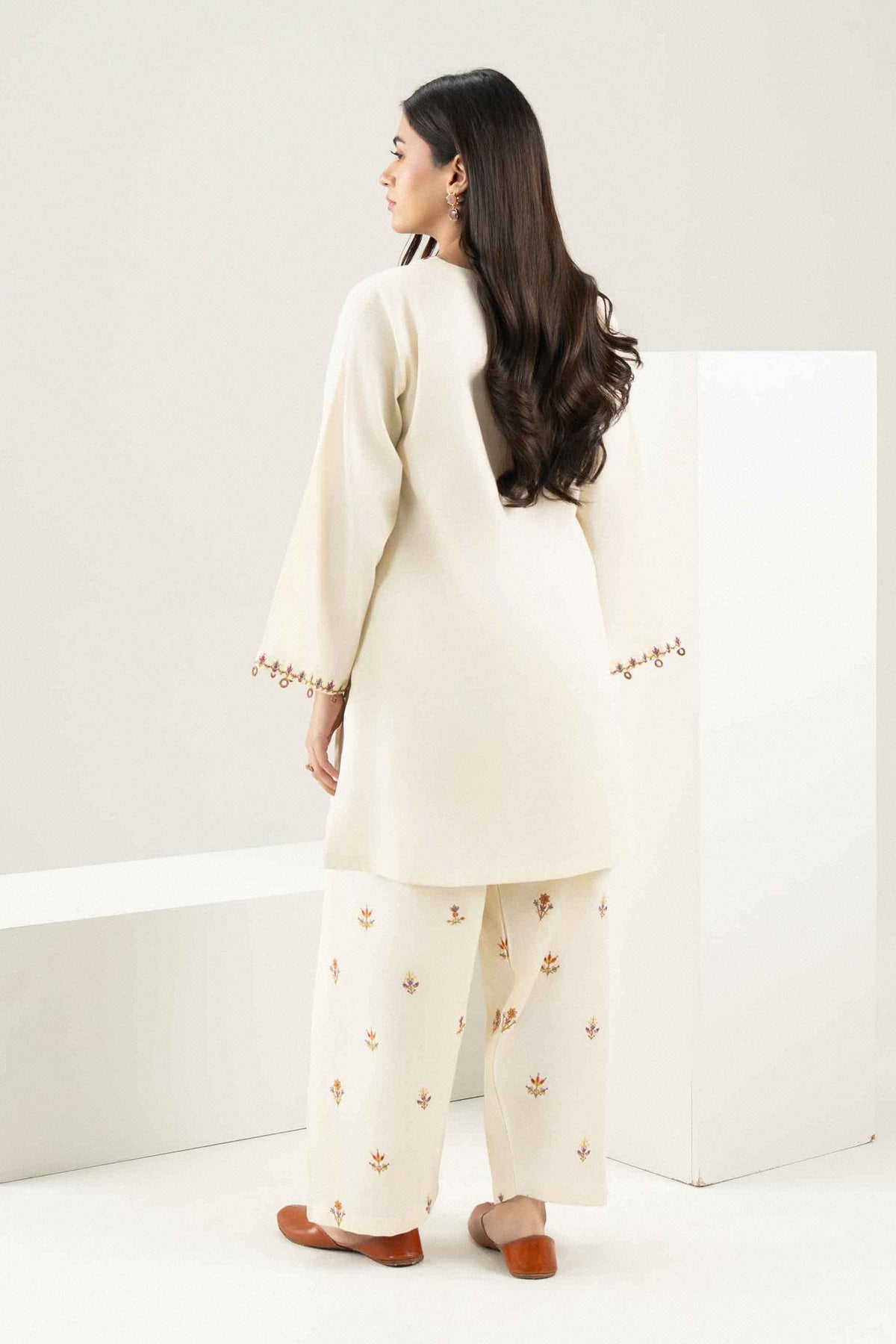 Off White 2-Piece Embroidered Suit in Dobby ready-to-wear