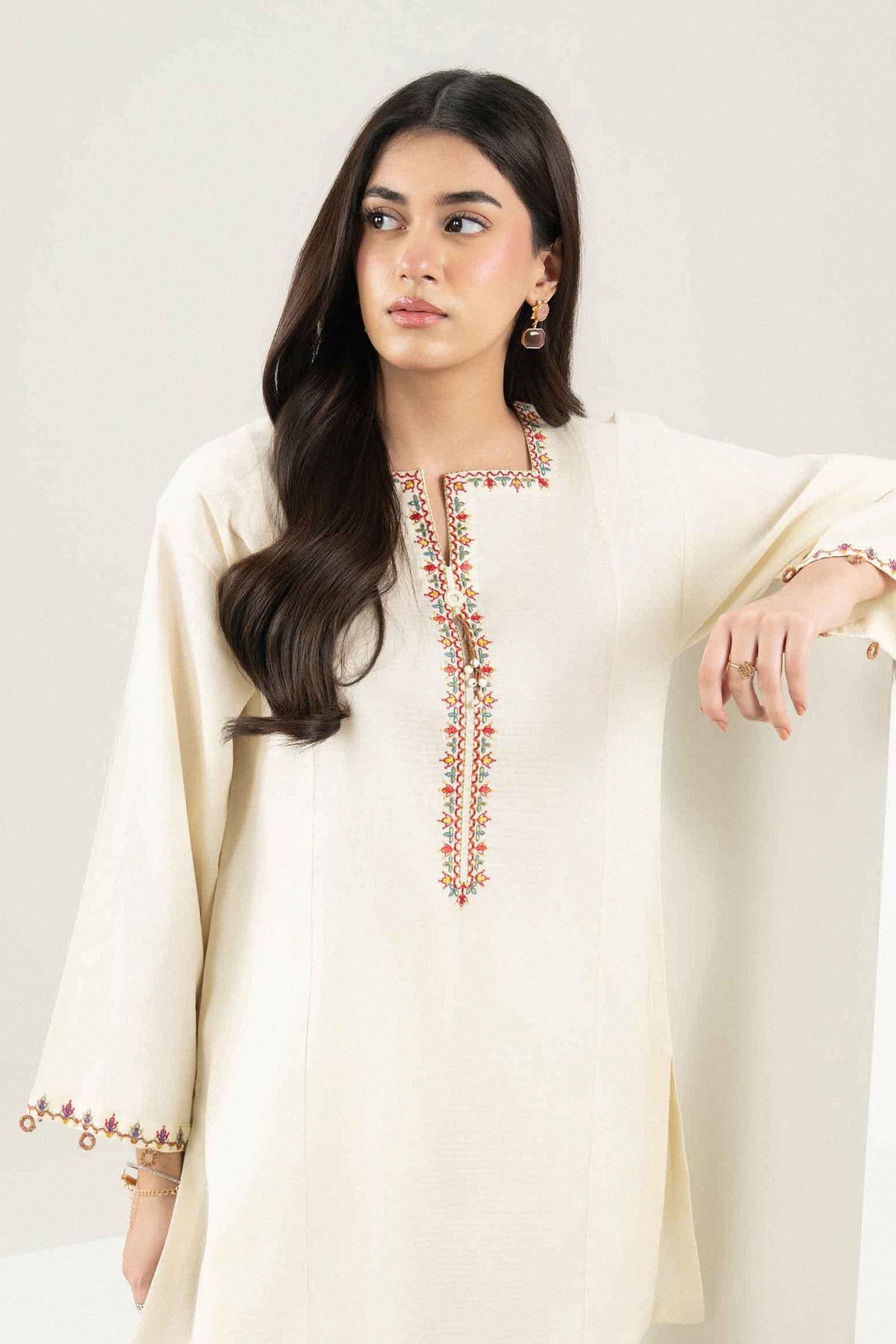 Off White 2-Piece Embroidered Suit in Dobby ready-to-wear