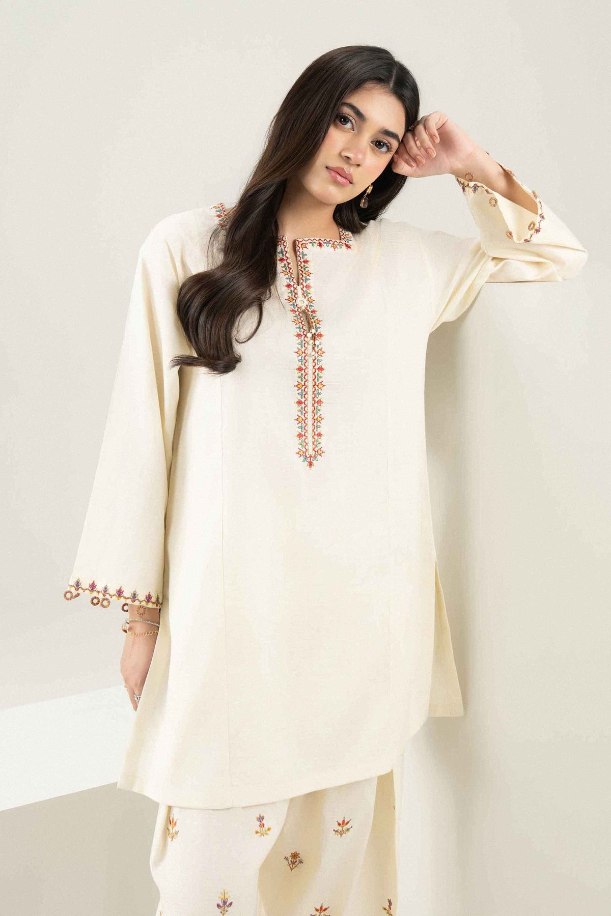 Off White 2-Piece Embroidered Suit in Dobby ready-to-wear