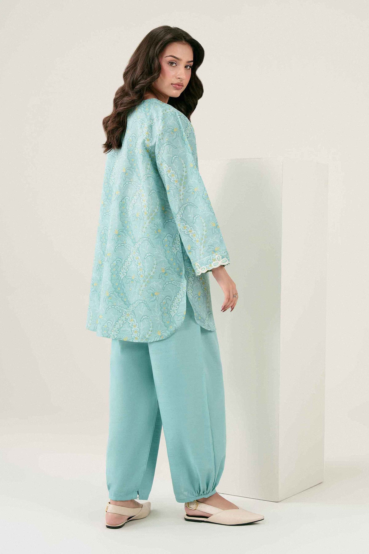 Green 2-Piece Printed Embroidered Suit in Khaddar ready-to-wear