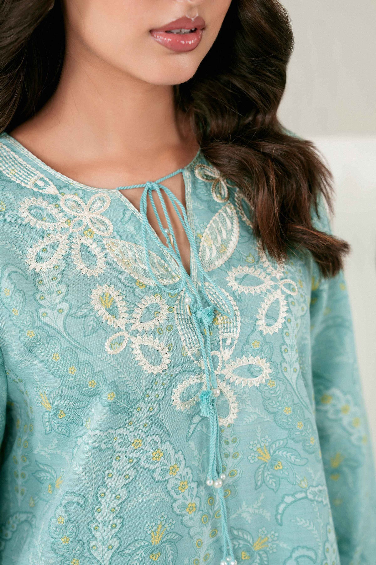 Green 2-Piece Printed Embroidered Suit in Khaddar ready-to-wear