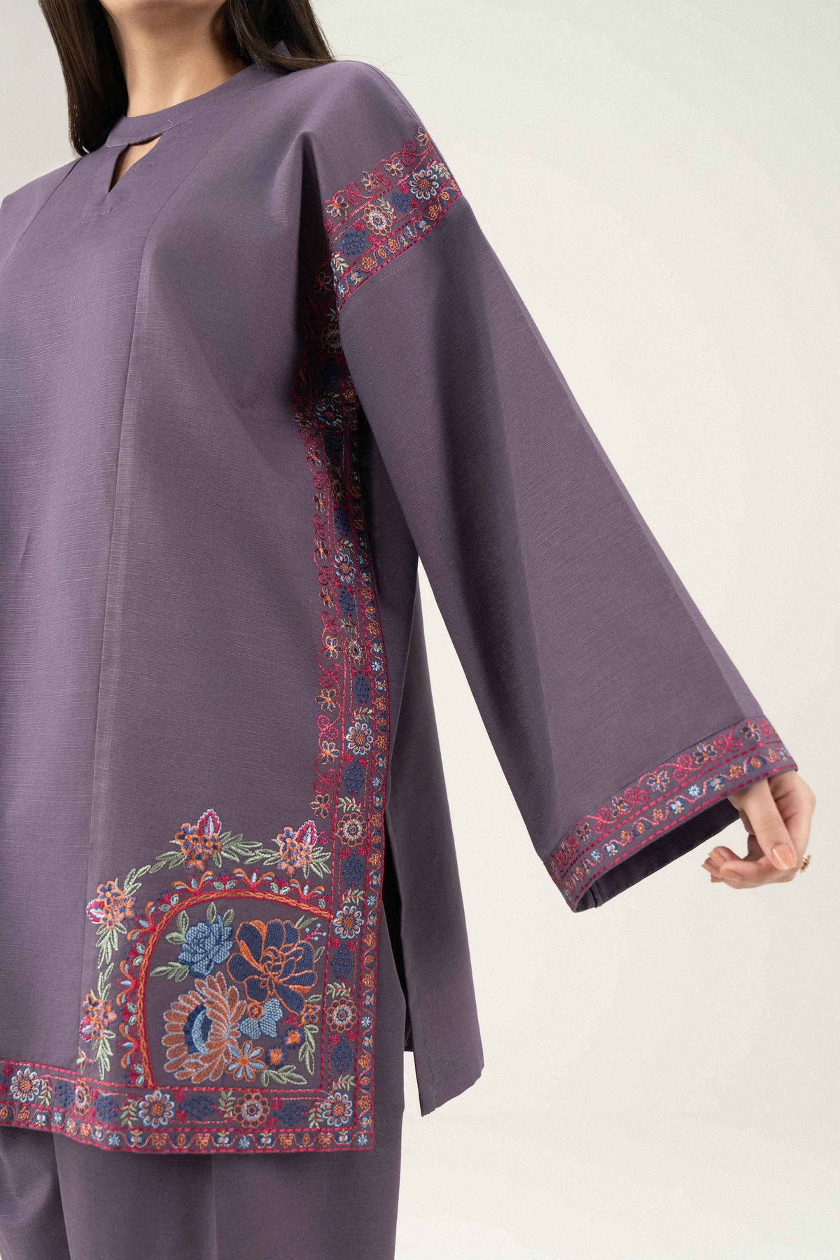 Purple 2-Piece Embroidered Suit in Khaddar ready-to-wear