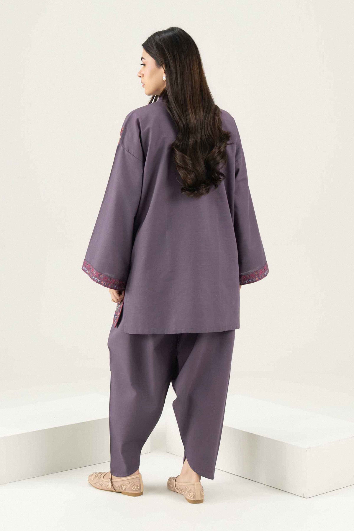 Purple 2-Piece Embroidered Suit in Khaddar ready-to-wear