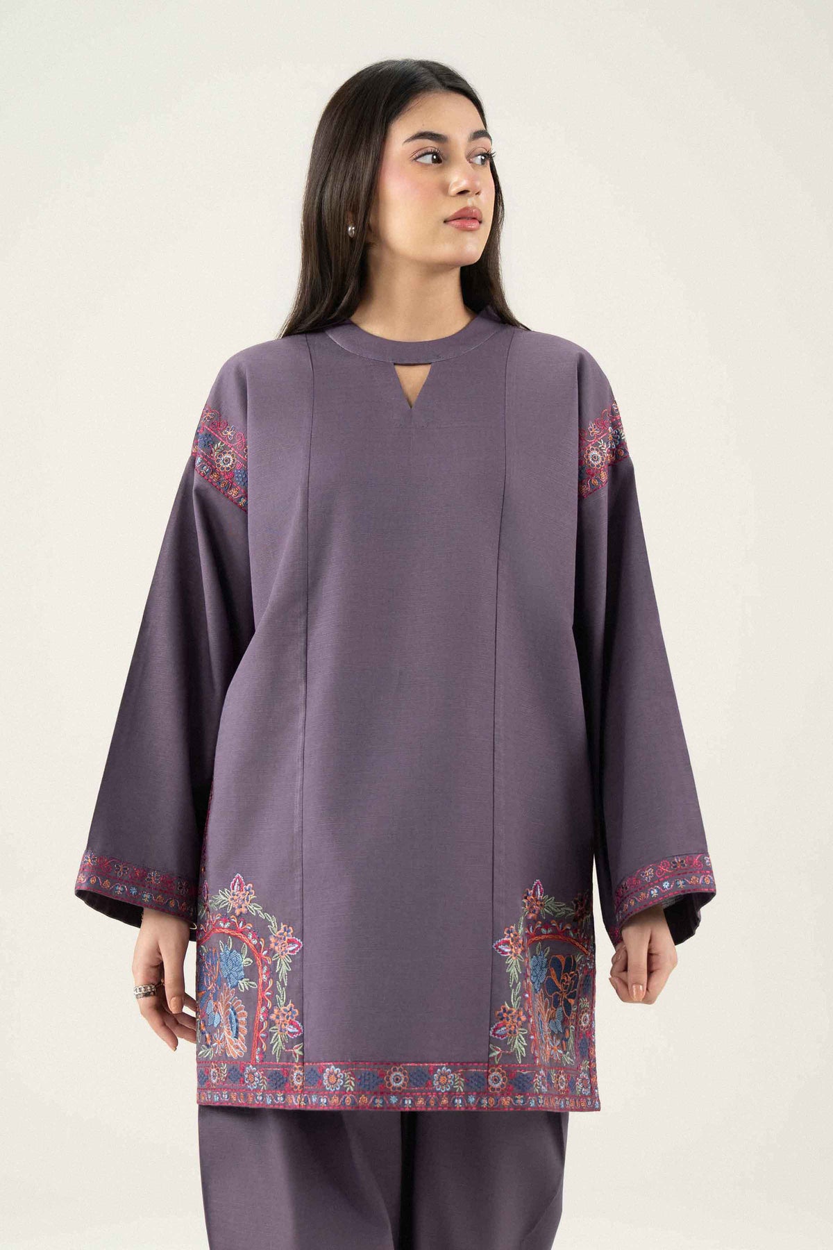 Purple 2-Piece Embroidered Suit in Khaddar ready-to-wear