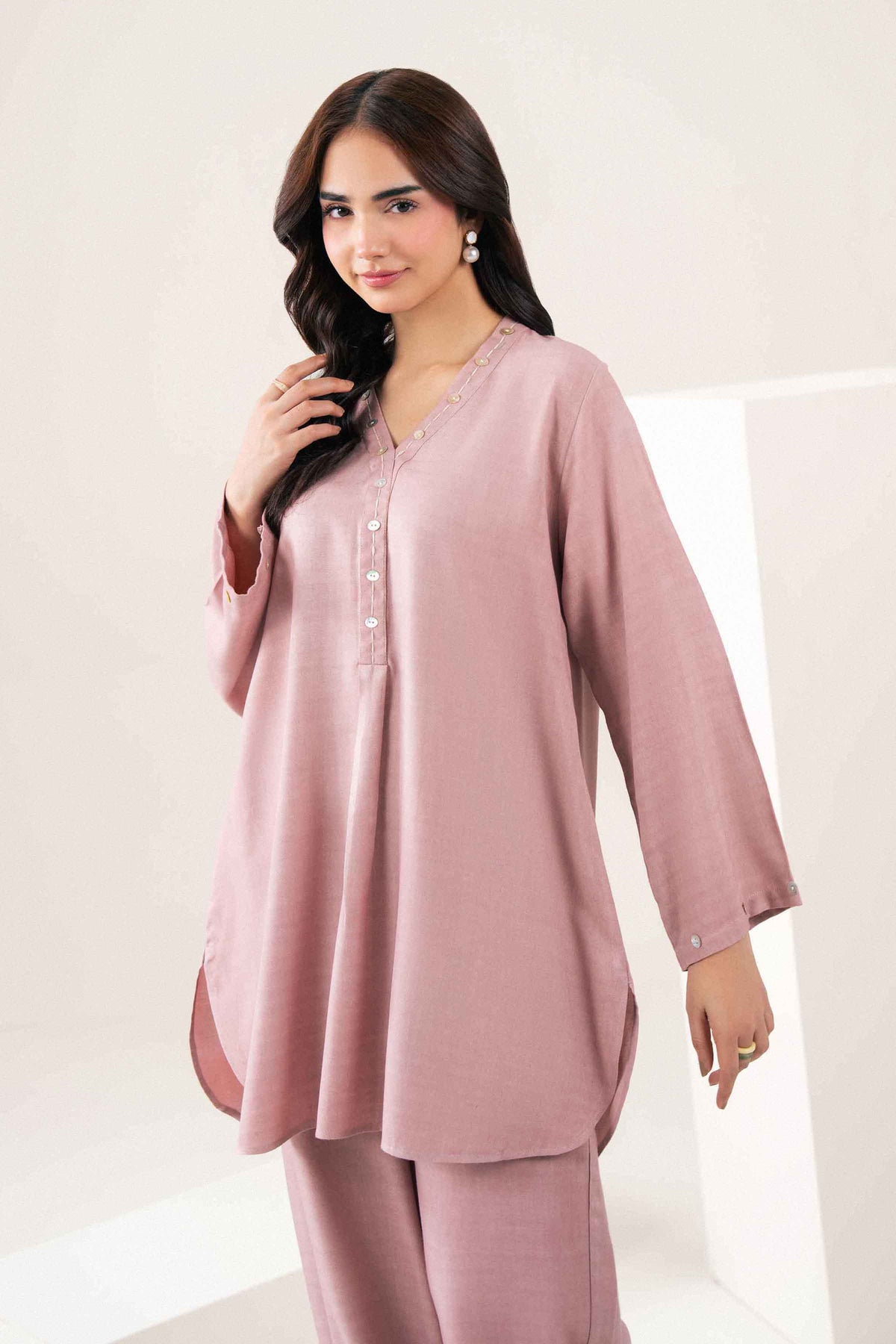 Pink 2-Piece Solid Suit in Linen ready-to-wear