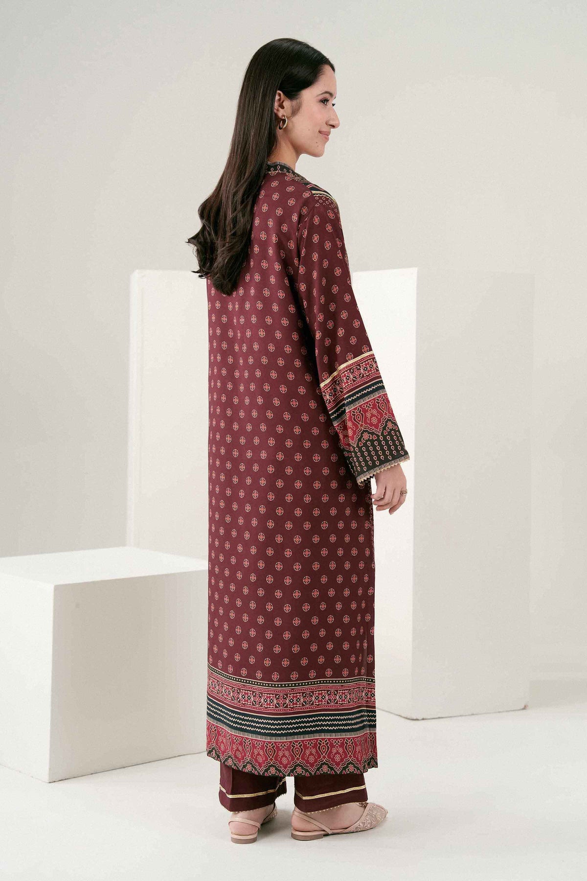 Maroon 2-Piece Printed Suit in Linen ready-to-wear