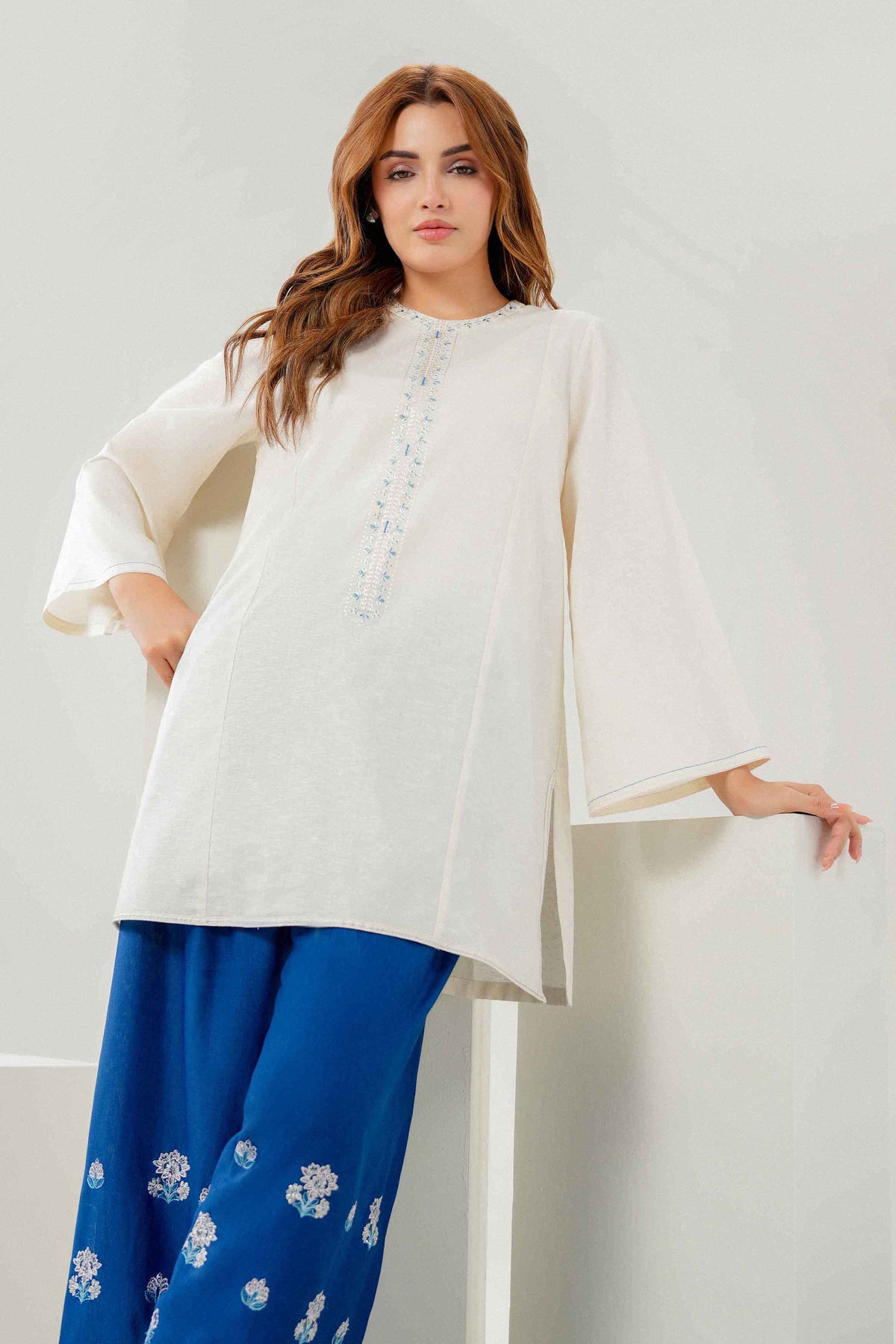 Off White 2-Piece Embroidered Suit in Karandi ready-to-wear