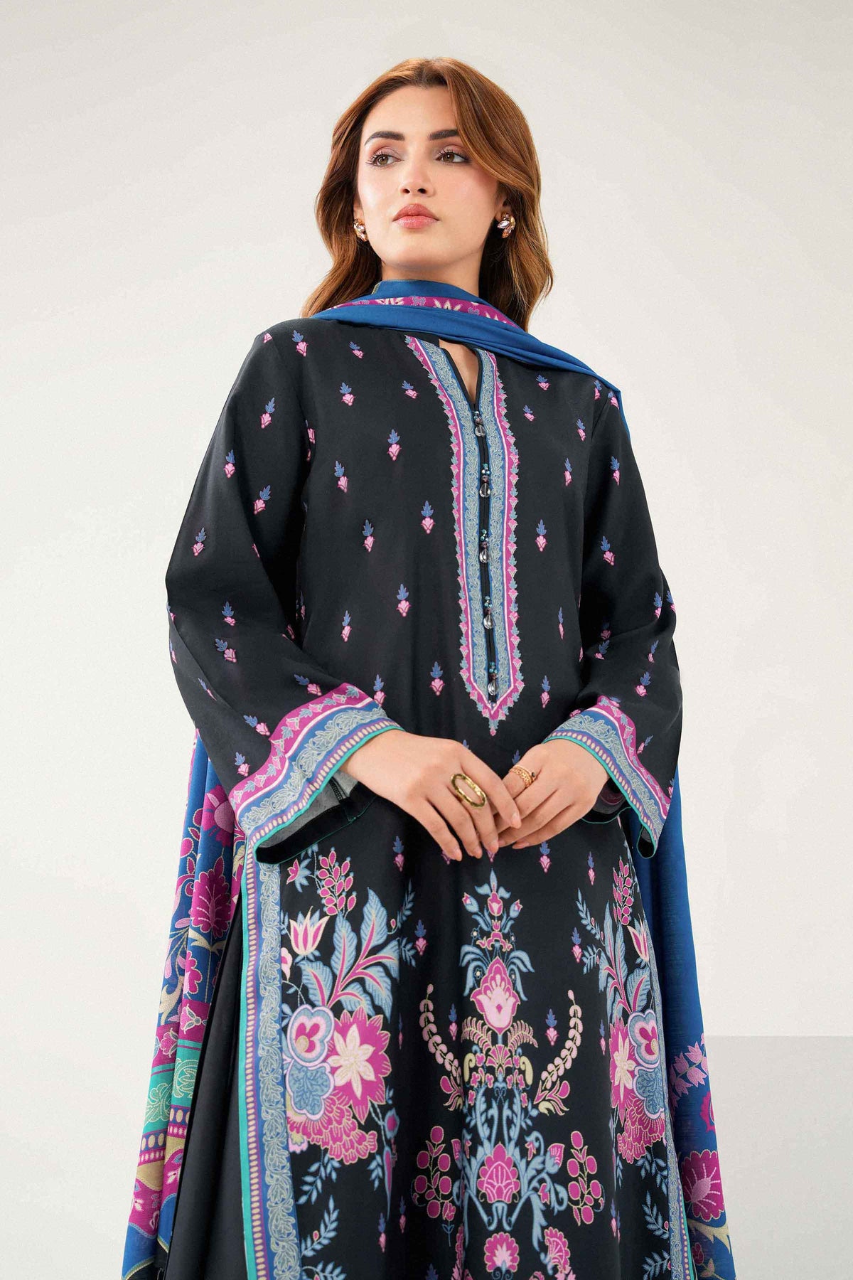 Black 3-Piece Printed Suit in Linen ready-to-wear