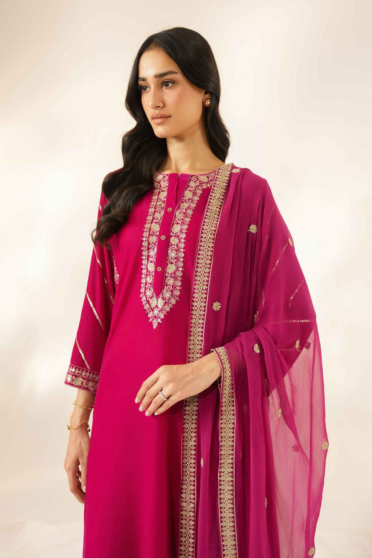 Pink 3-Piece Embroidered Suit in Velvet ready-to-wear
