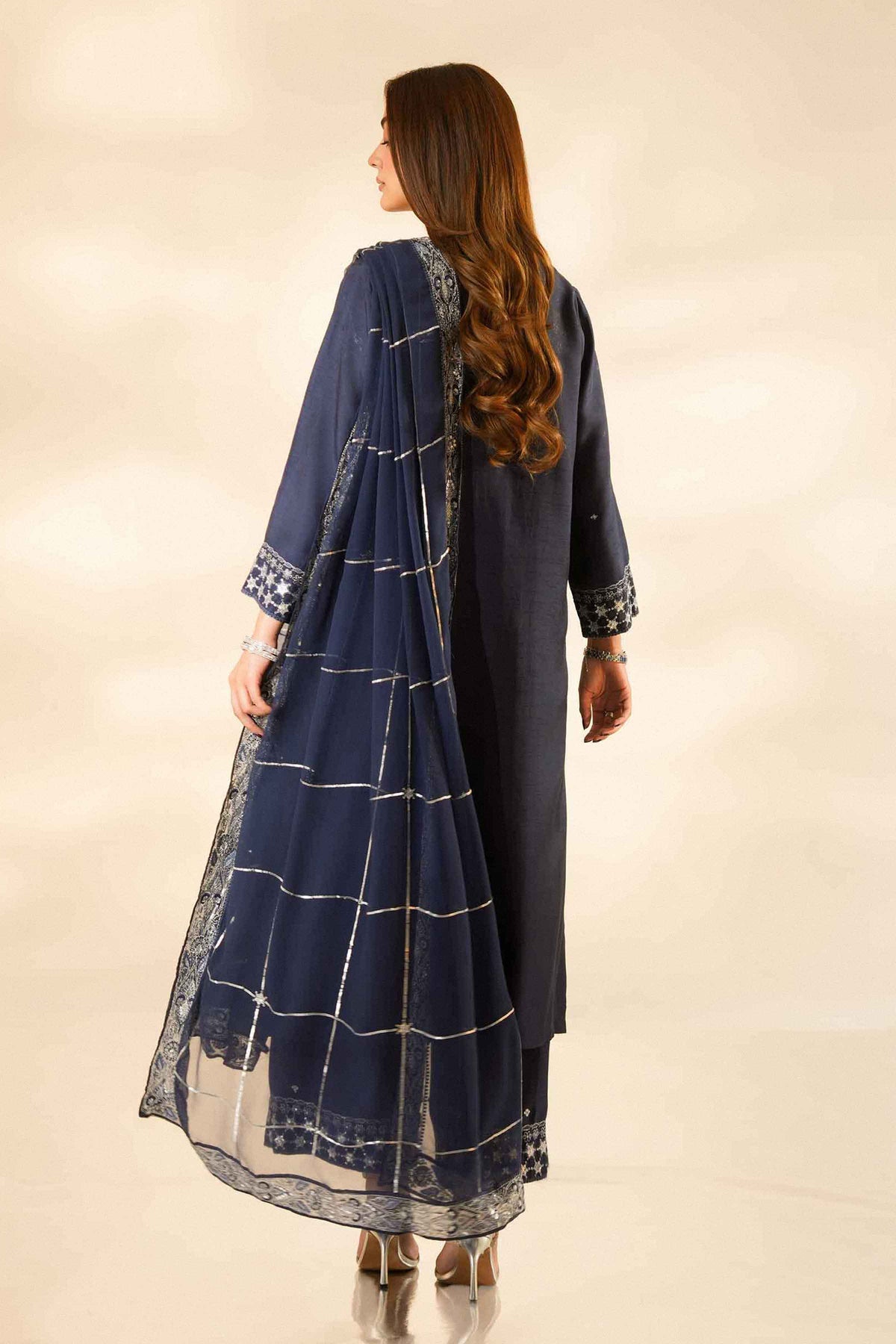 Blue 3-Piece Embroidered Suit in Silk ready-to-wear