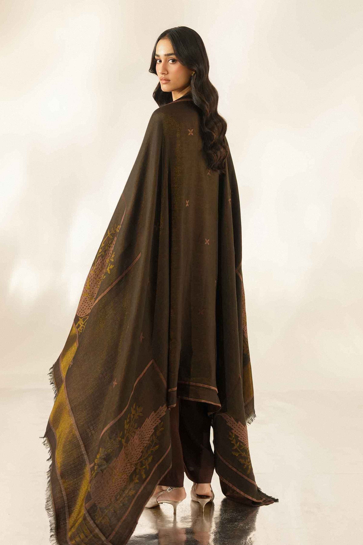 Brown 3-Piece Embroidered Suit in Silk ready-to-wear
