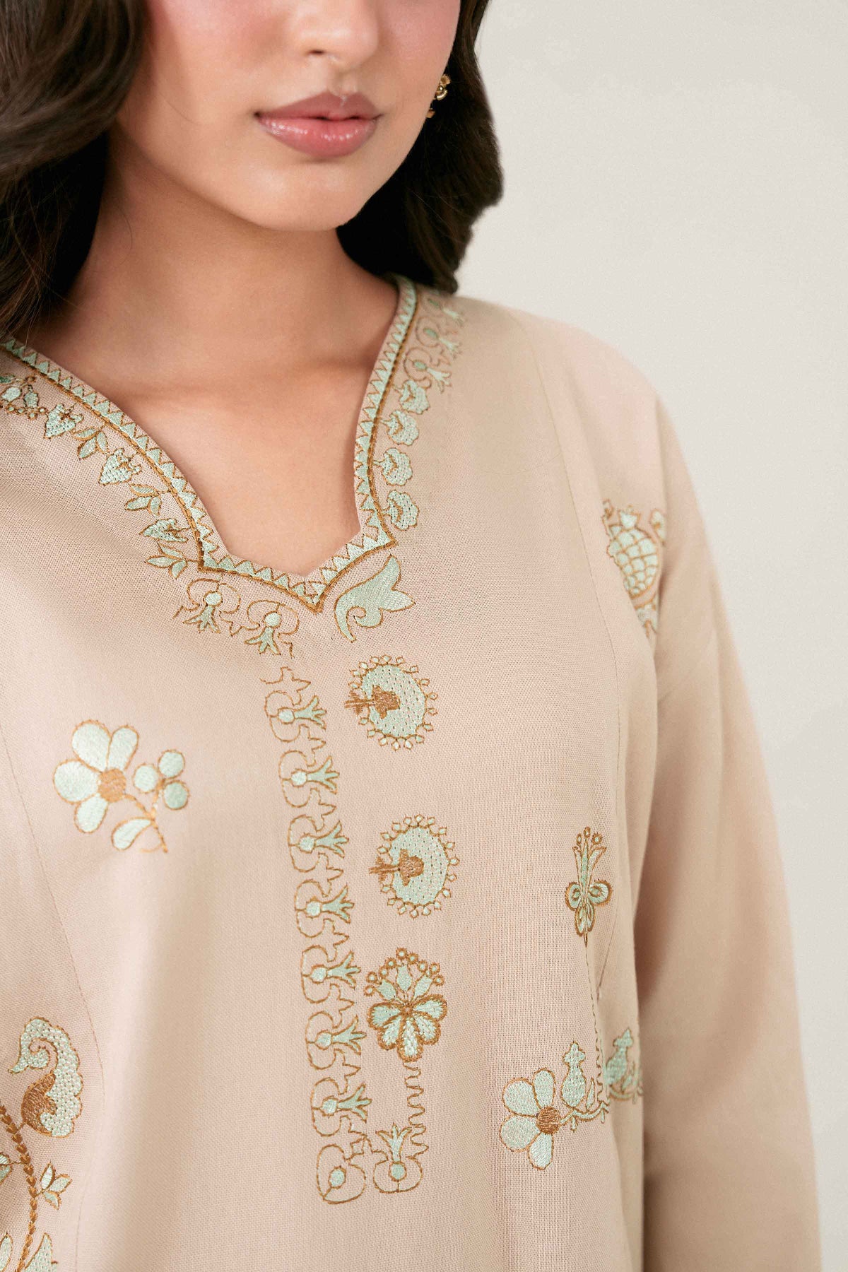 Beige 3-Piece Embroidered Suit in Twill ready-to-wear