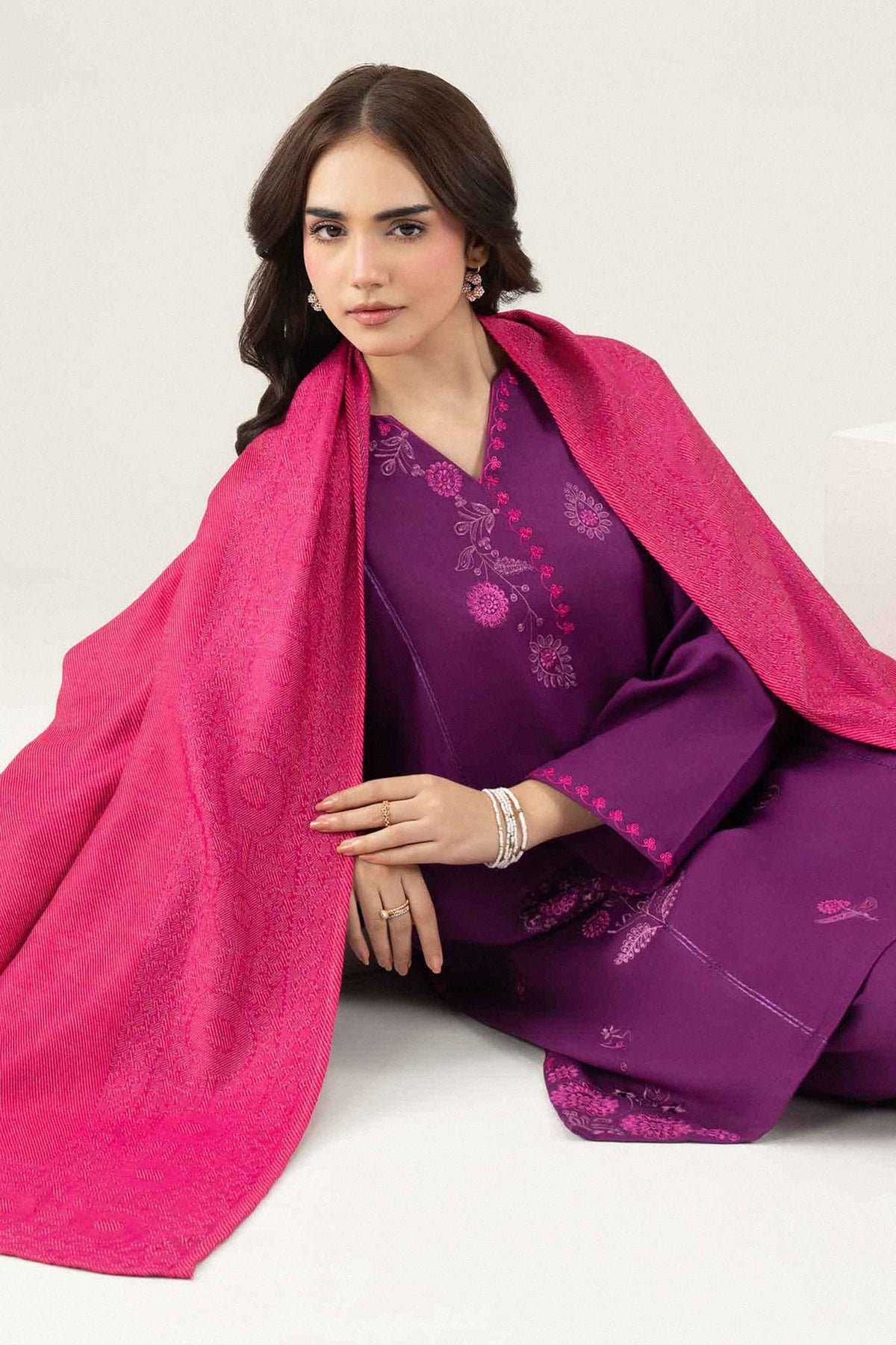 Purple 3-Piece Embroidered Suit in Twill ready-to-wear
