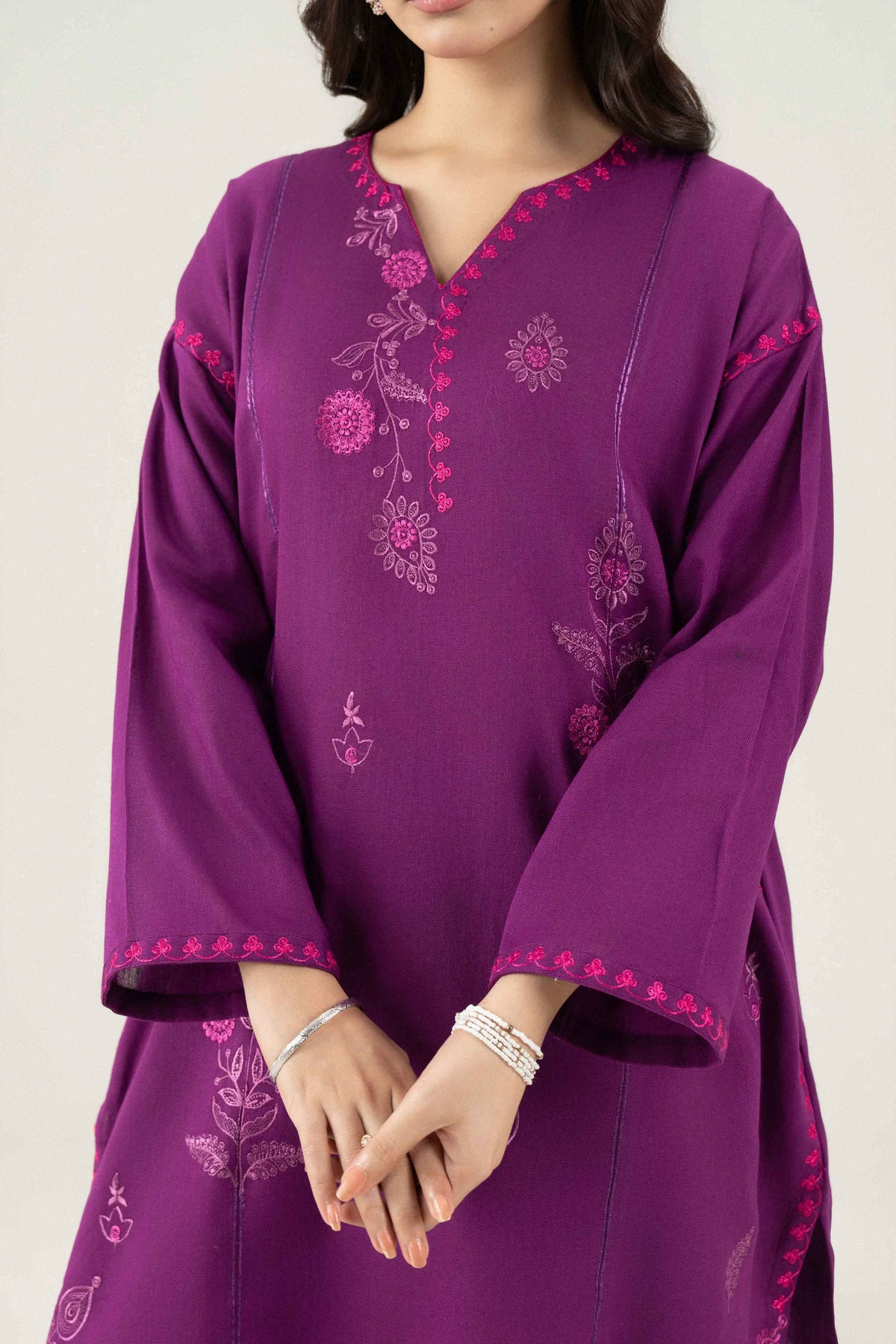 Purple 3-Piece Embroidered Suit in Twill ready-to-wear