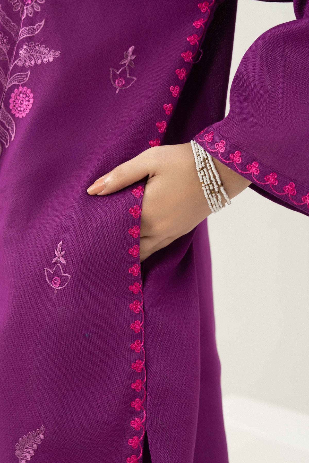 Purple 3-Piece Embroidered Suit in Twill ready-to-wear