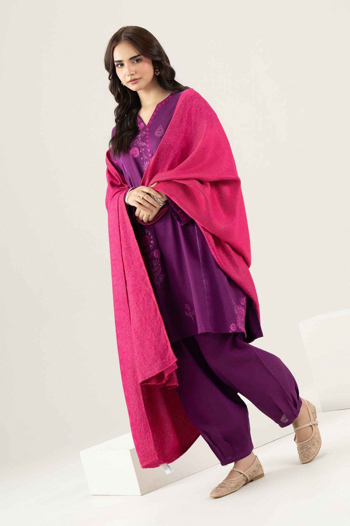 Purple 3-Piece Embroidered Suit in Twill ready-to-wear