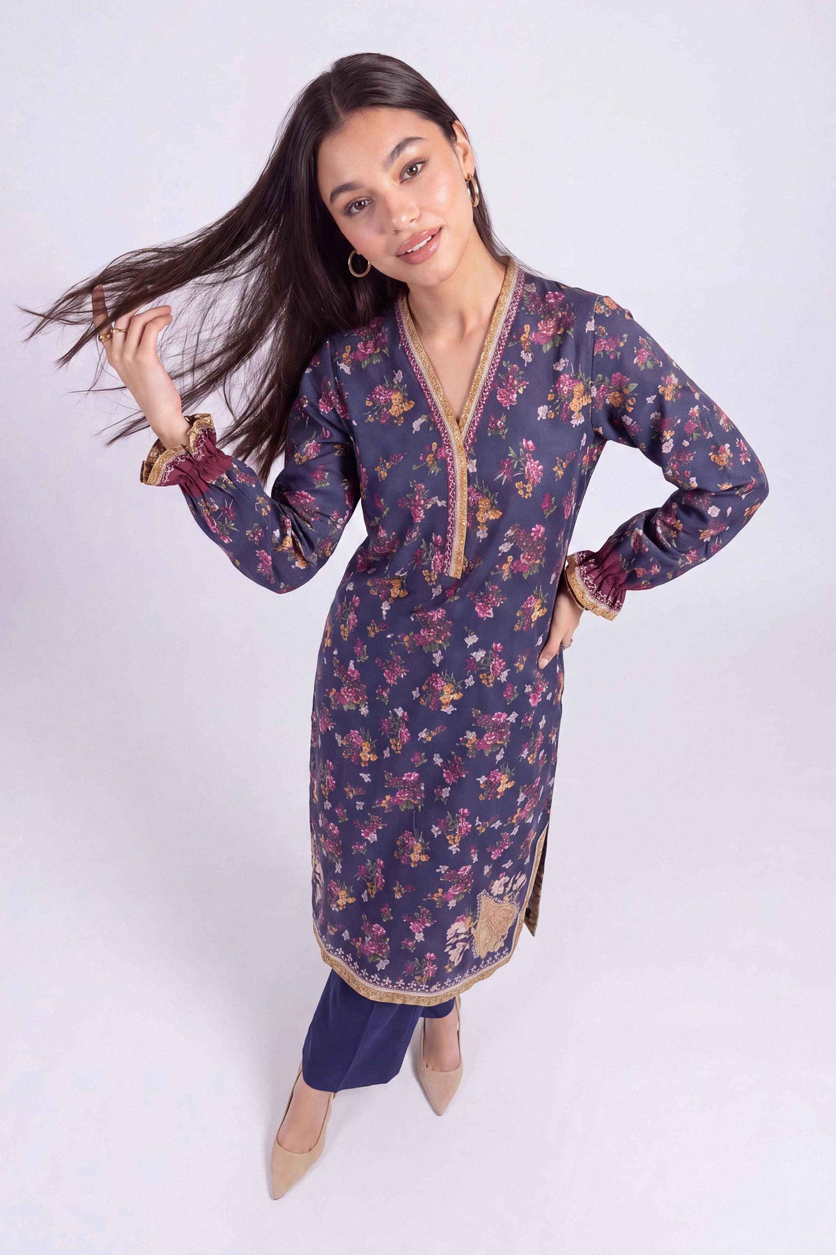 Blue 2-Piece Digital Printed Suit in Khaddar unstitched