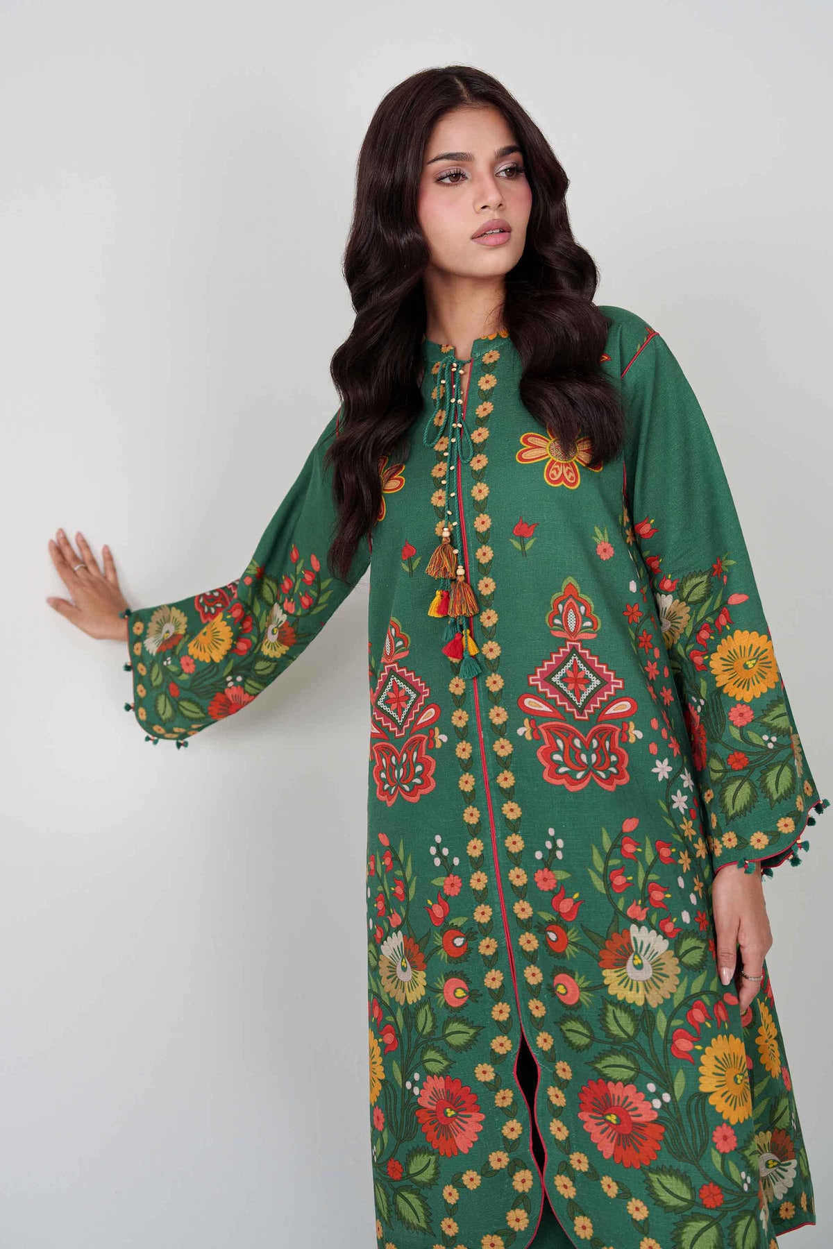 Green 2-Piece Digital Printed Embroidered Suit in Khaddar unstitched