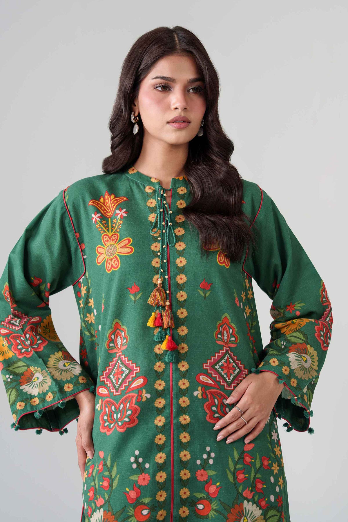 Green 2-Piece Digital Printed Embroidered Suit in Khaddar unstitched