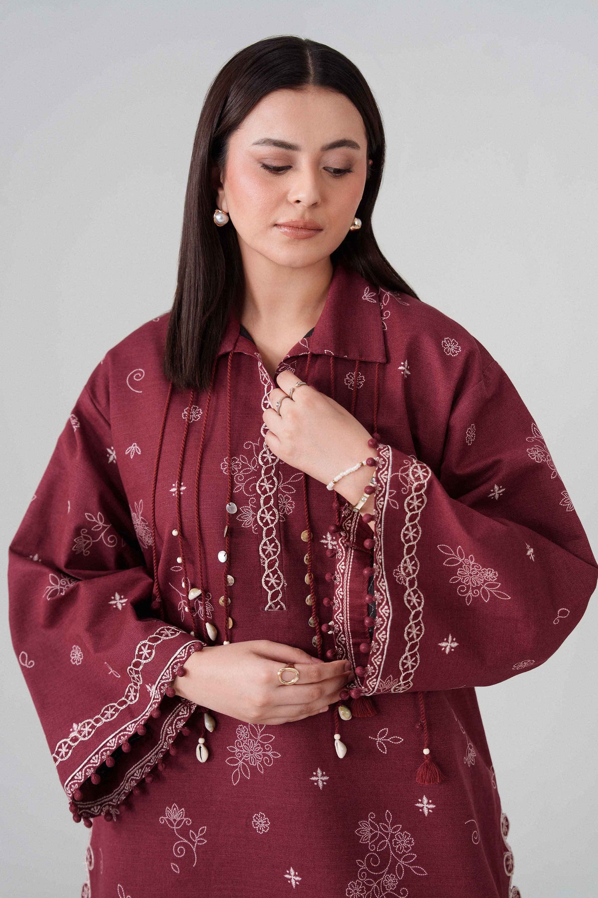 2-Piece Printed Embroidered Suit in Khaddar unstitched