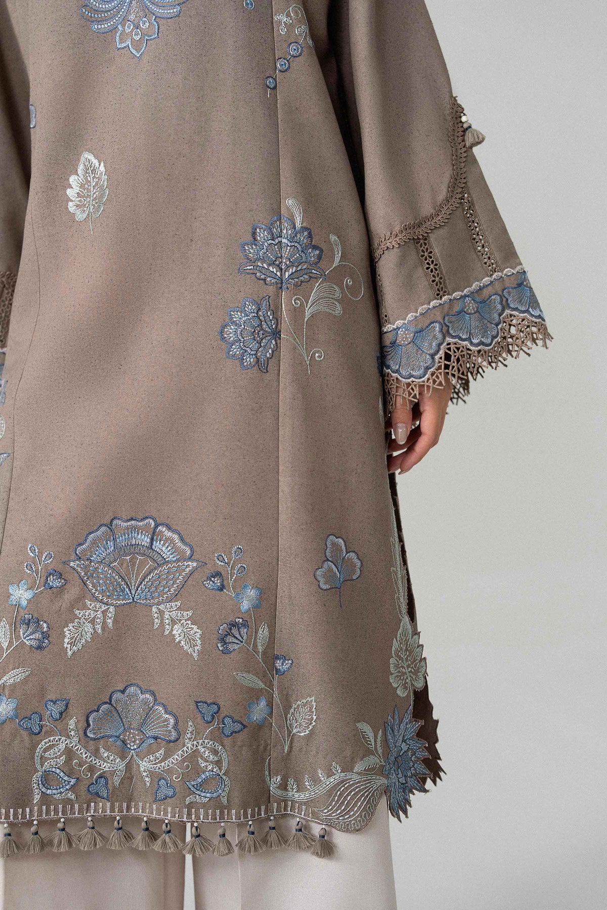 Brown 2-Piece Embroidered Suit in Karandi unstitched