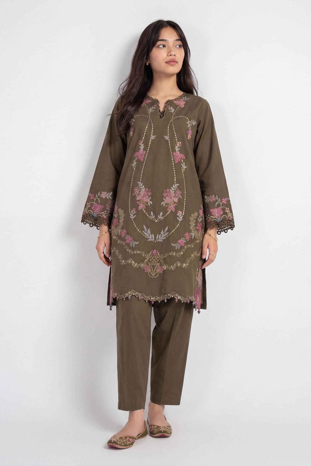 Brown 2-Piece Embroidered Suit in Cross Hatch unstitched