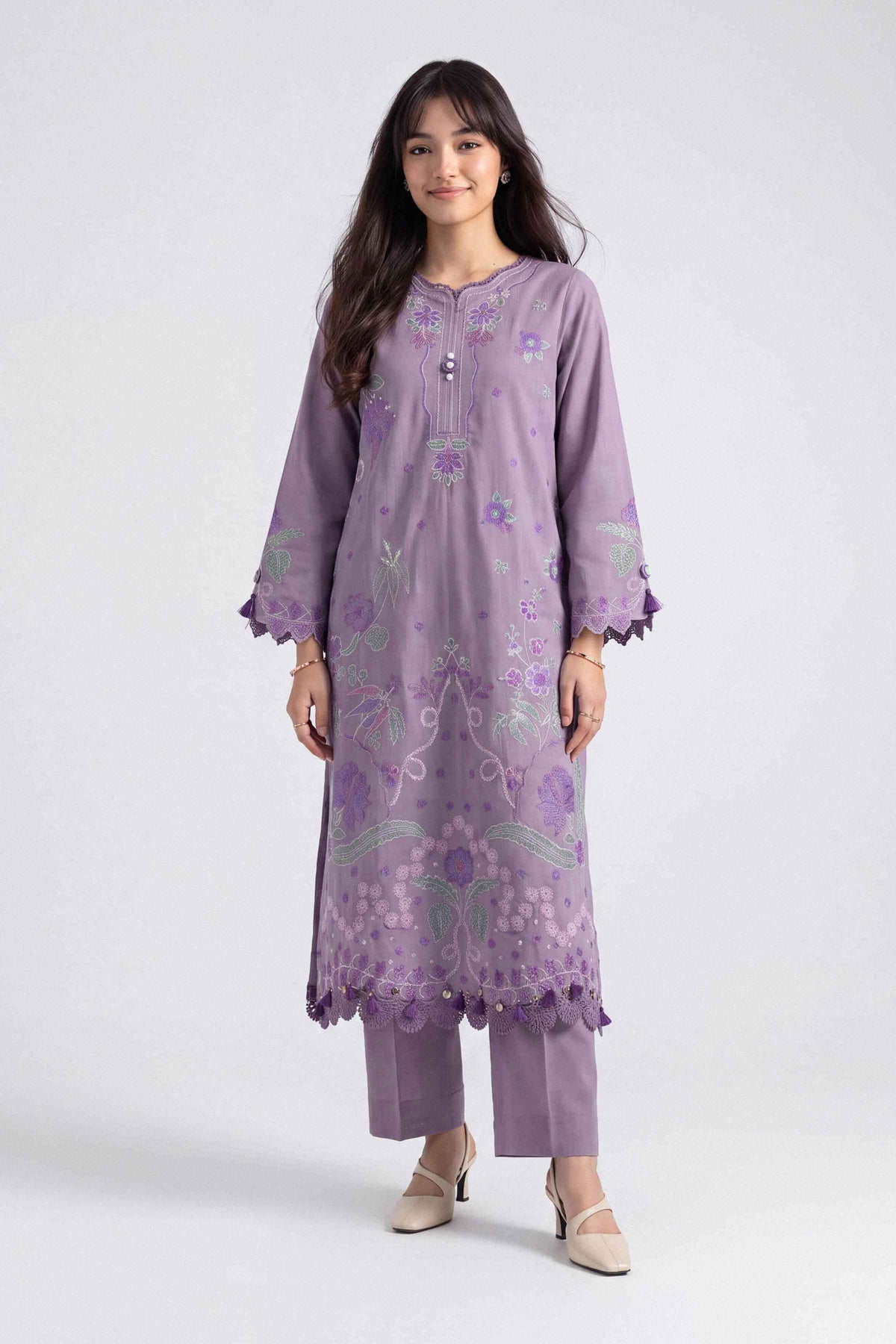 Purple 2-Piece Embroidered Suit in Cross Hatch unstitched