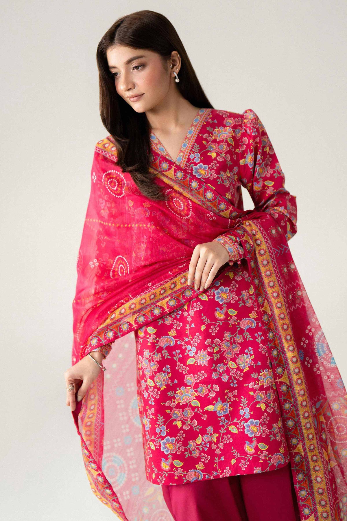 Maroon 3-Piece Digital Printed Suit in Lawn unstitched