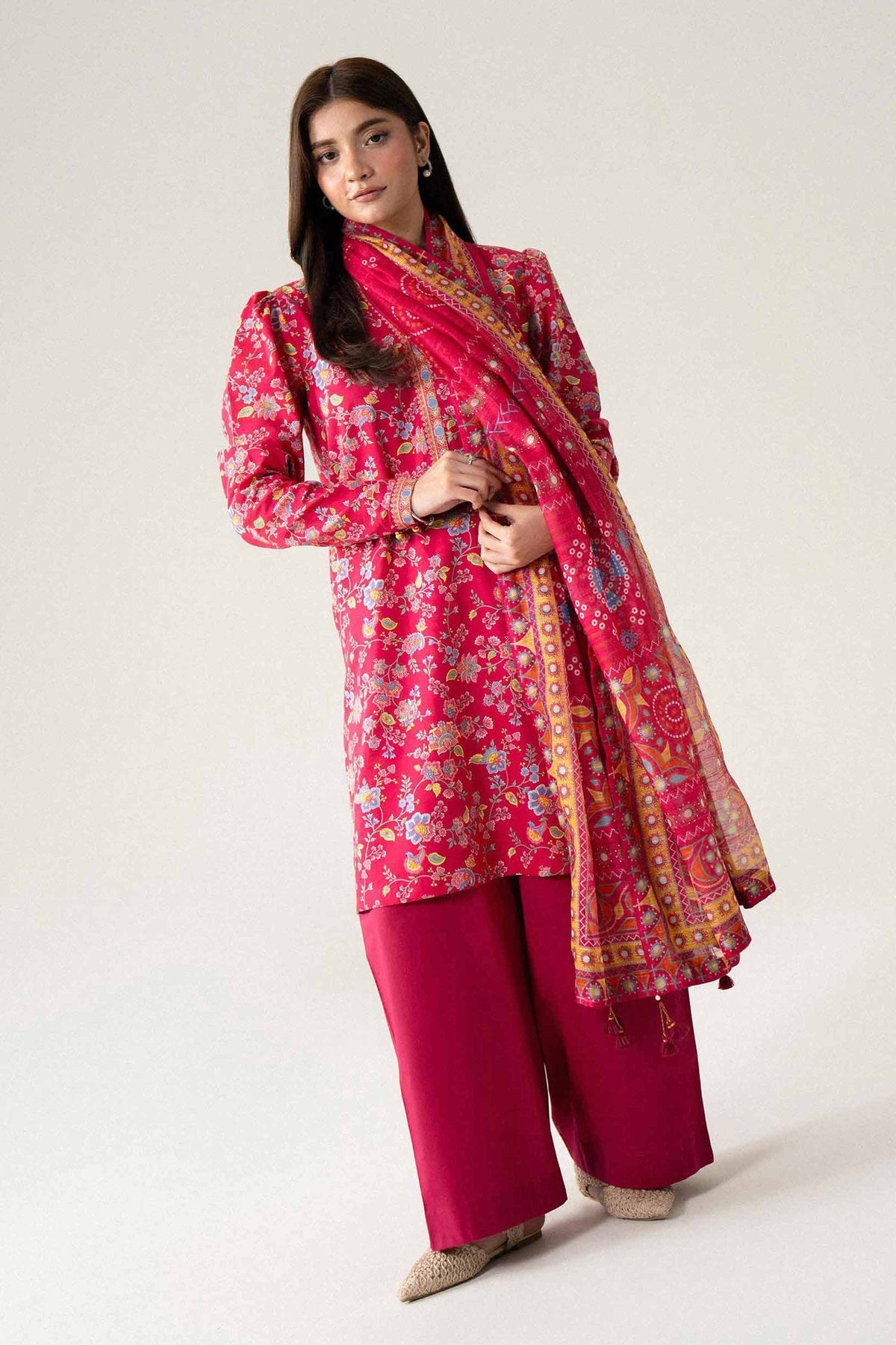 Maroon 3-Piece Digital Printed Suit in Lawn unstitched