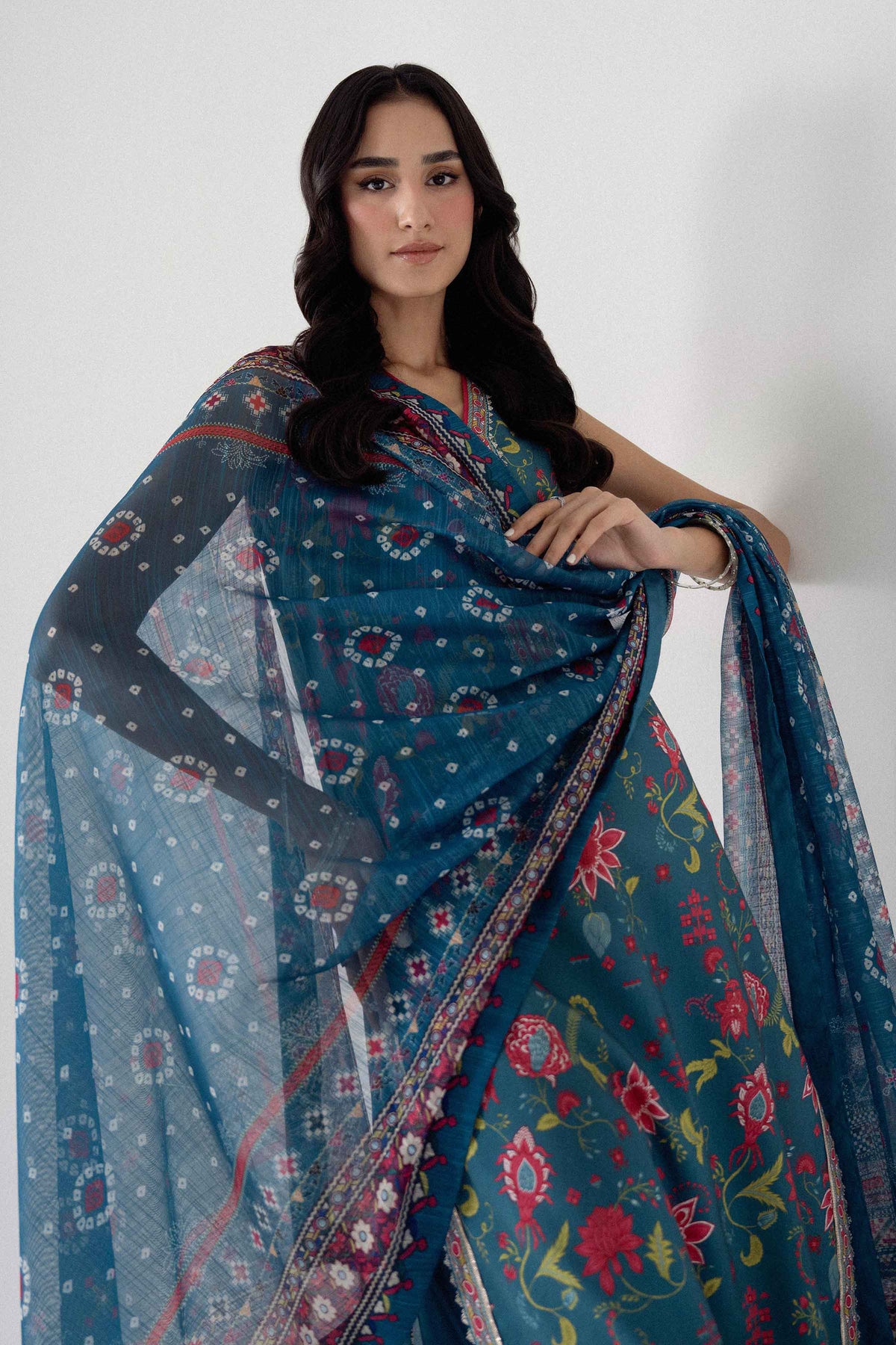 Blue 3-Piece Digital Printed Suit in Lawn unstitched