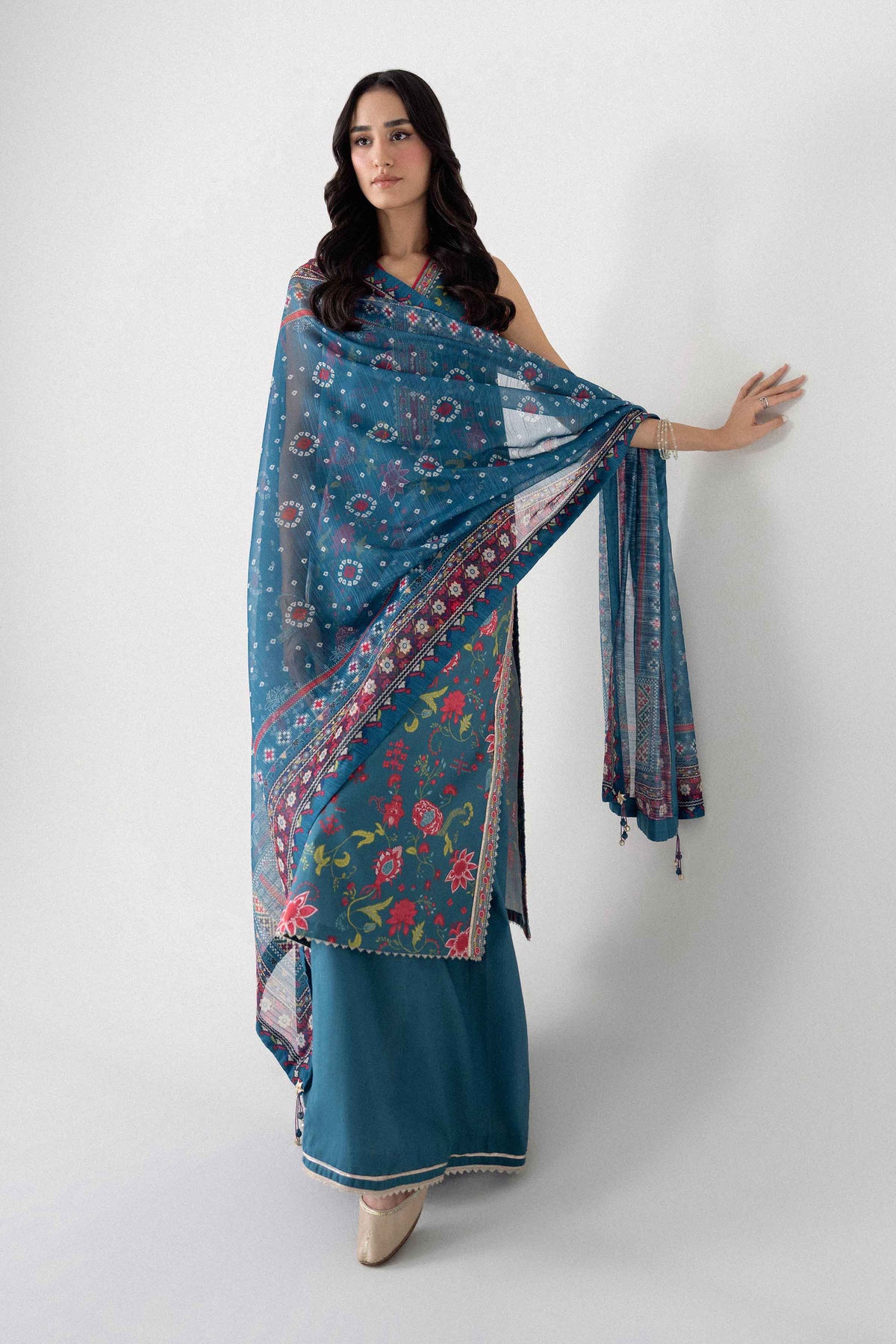 Blue 3-Piece Digital Printed Suit in Lawn unstitched