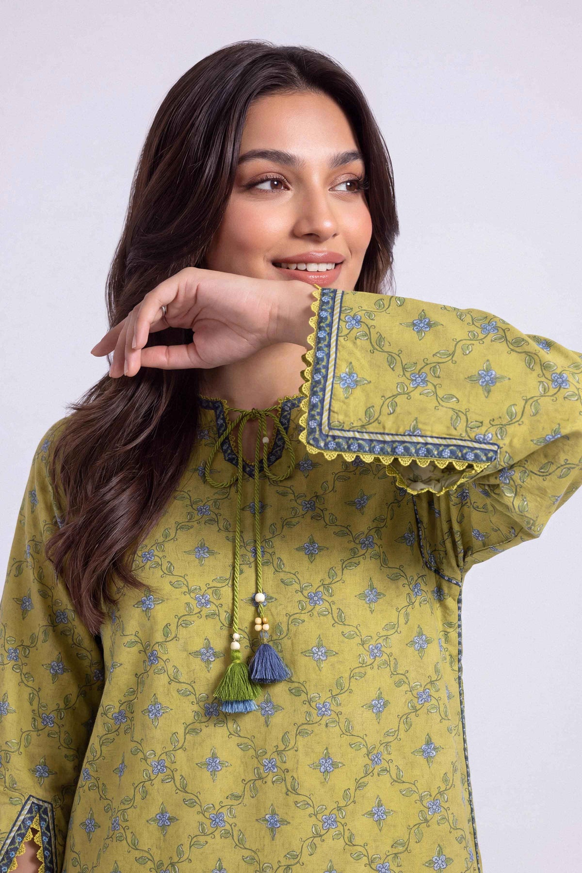 Yellow 3-Piece Printed Suit in Linen unstitched