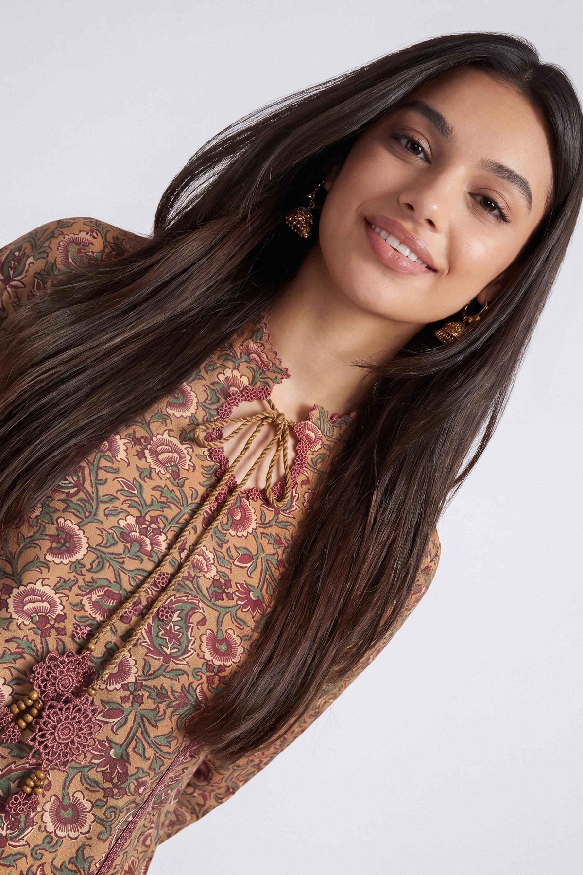 Brown 3-Piece Printed Suit in Linen unstitched