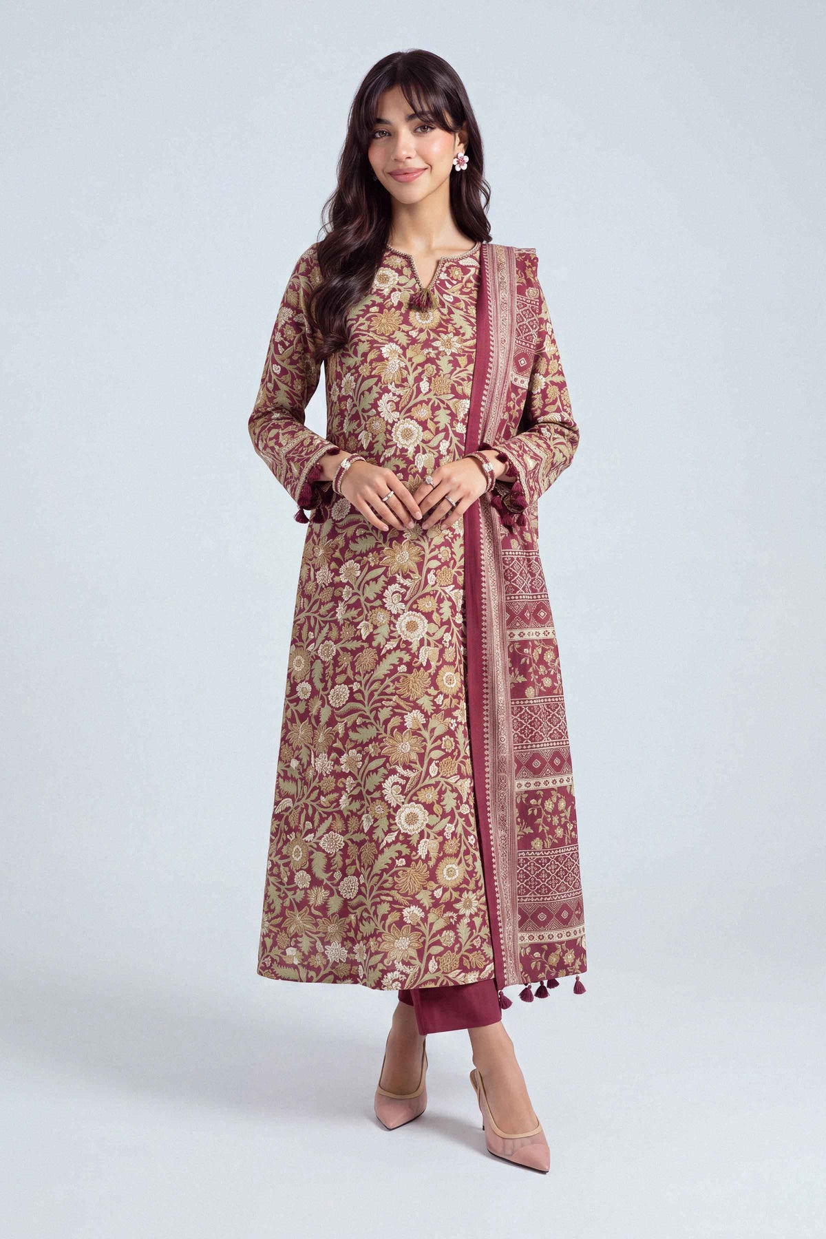 Multi 3-Piece Printed Suit in Linen unstitched