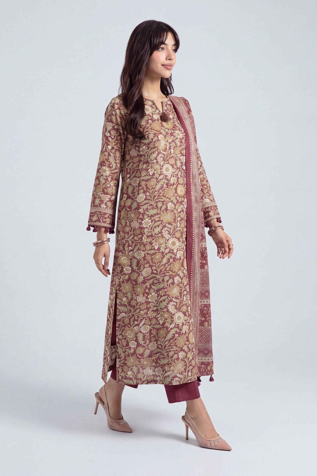 Multi 3-Piece Printed Suit in Linen unstitched