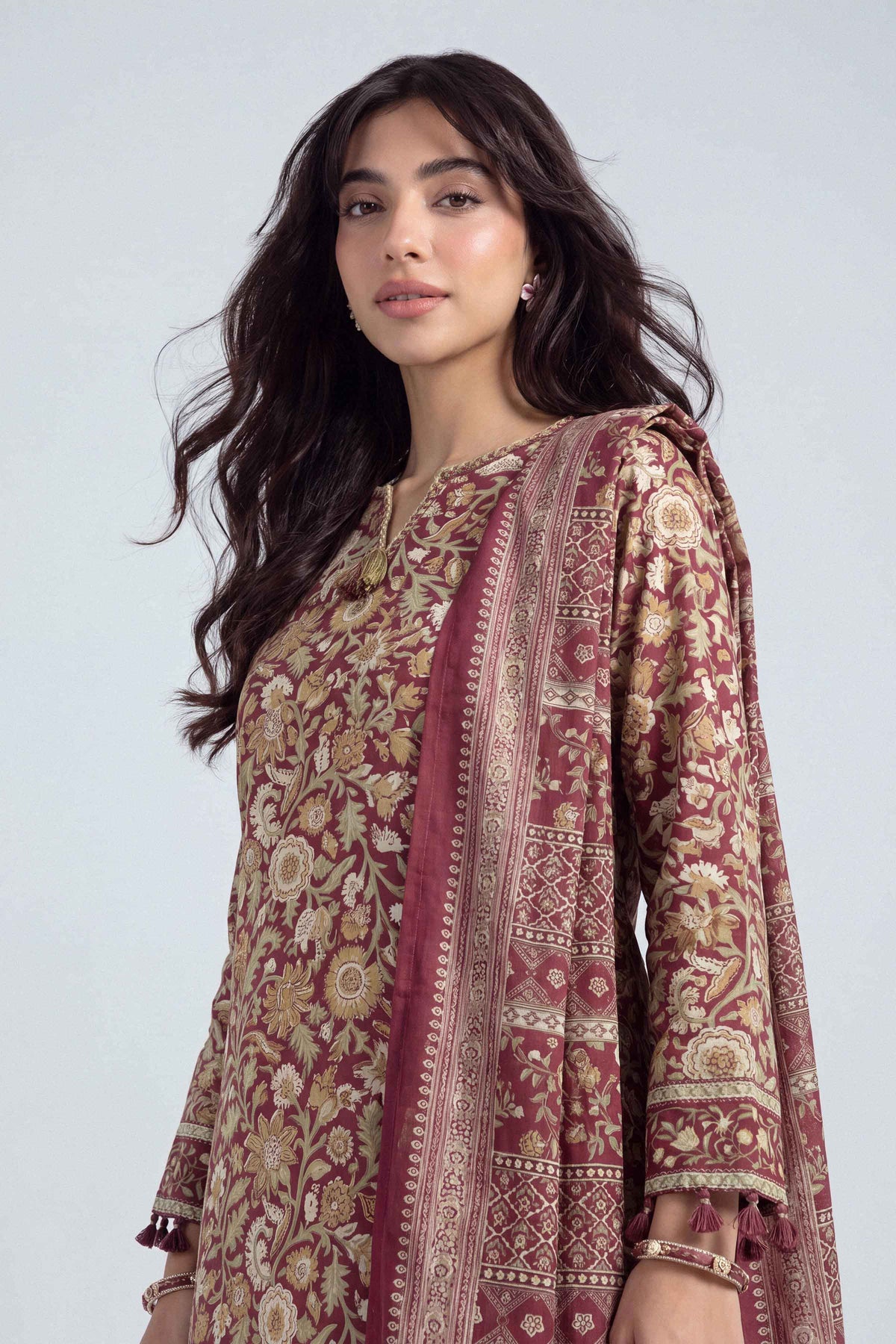 Multi 3-Piece Printed Suit in Linen unstitched