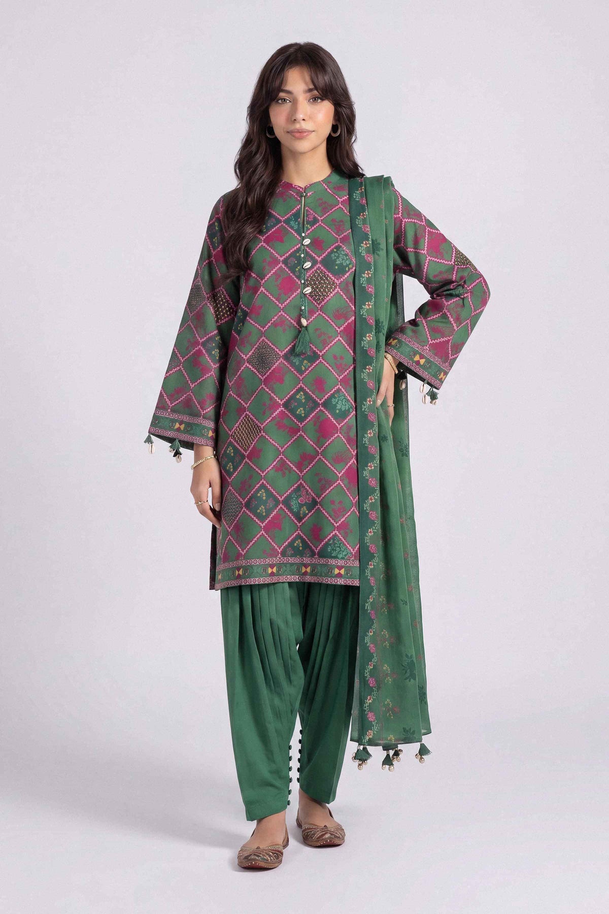 Multi 3-Piece Printed Suit in Linen unstitched
