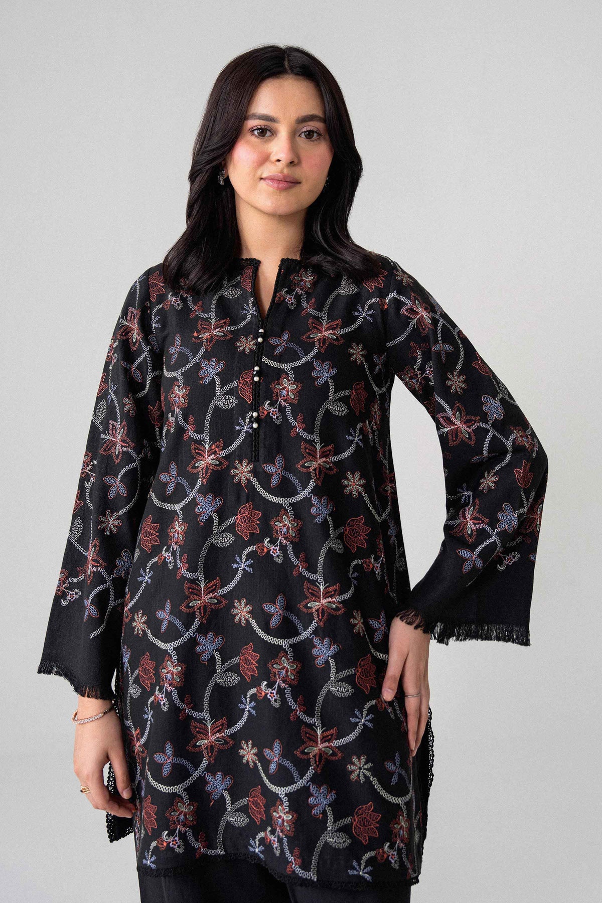 Black 2-Piece Embroidered Suit in Viscose Zari unstitched