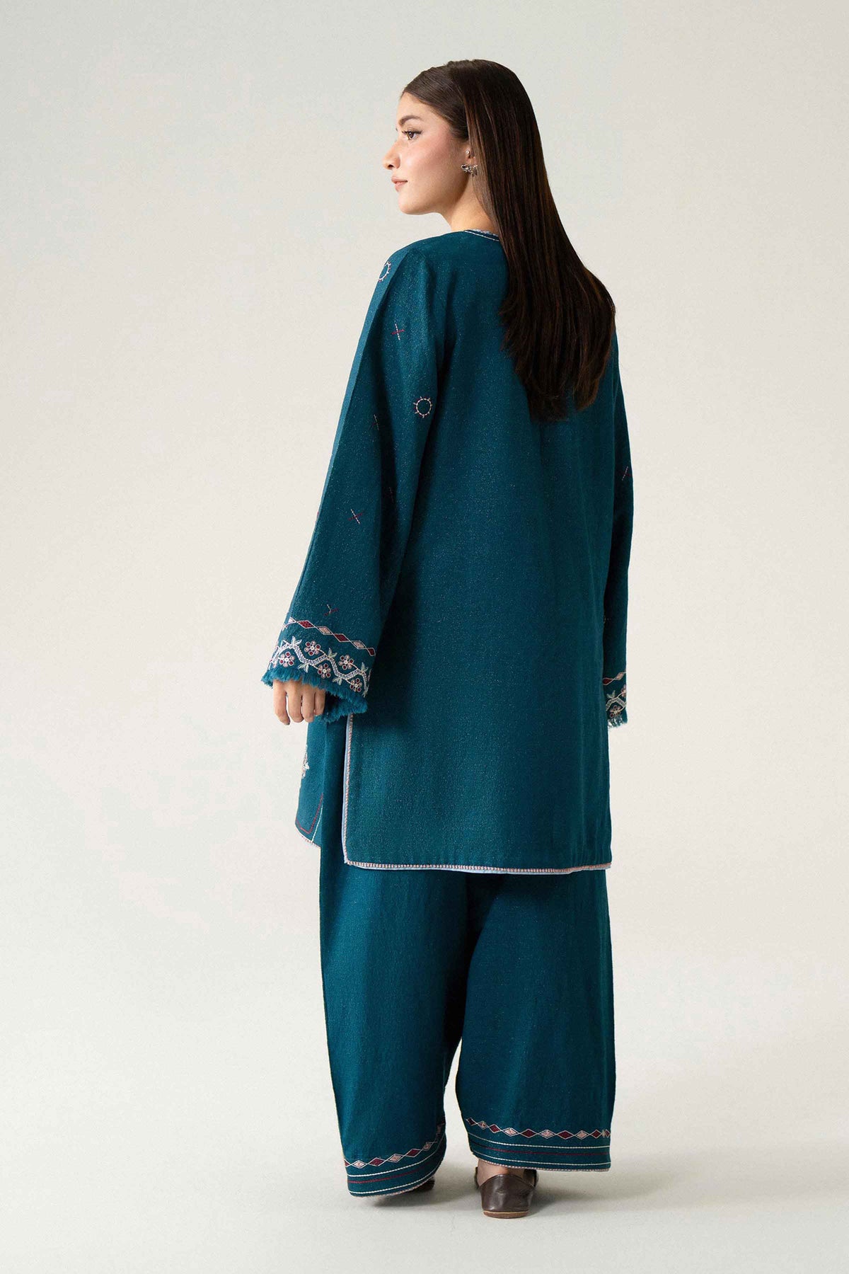 Blue 2-Piece Embroidered Suit in Viscose Zari unstitched