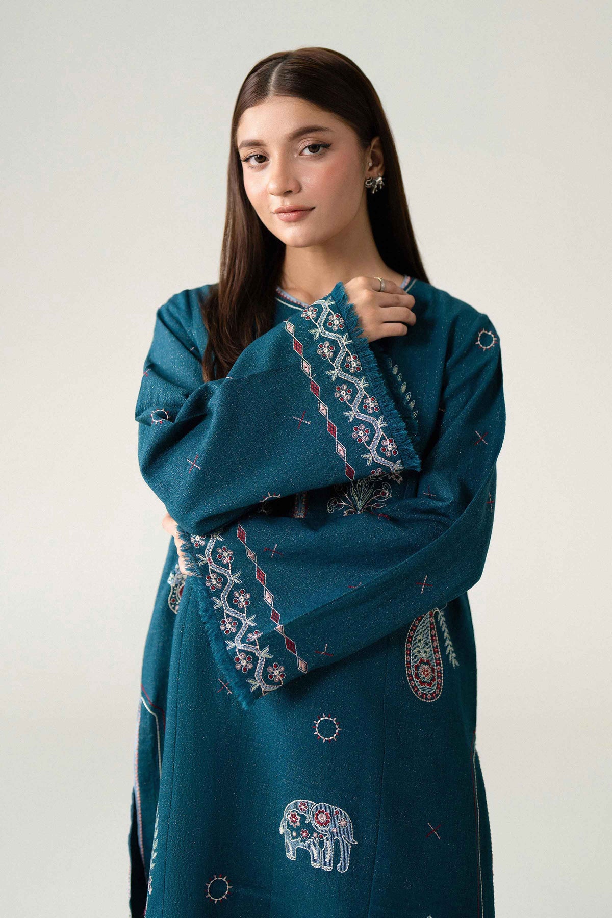 Blue 2-Piece Embroidered Suit in Viscose Zari unstitched
