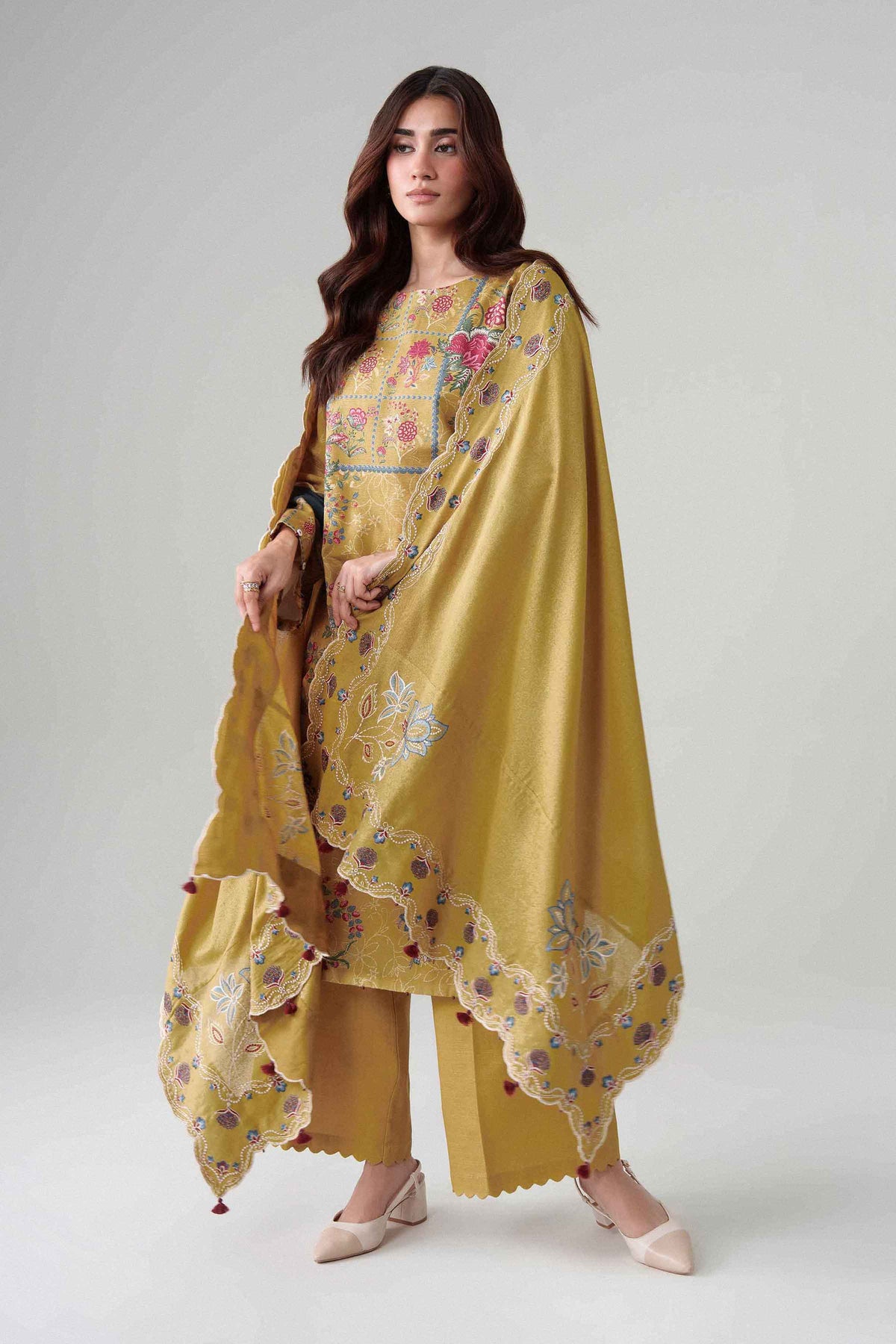 3-Piece Digital Printed Embroidered Suit in Khaddar unstitched