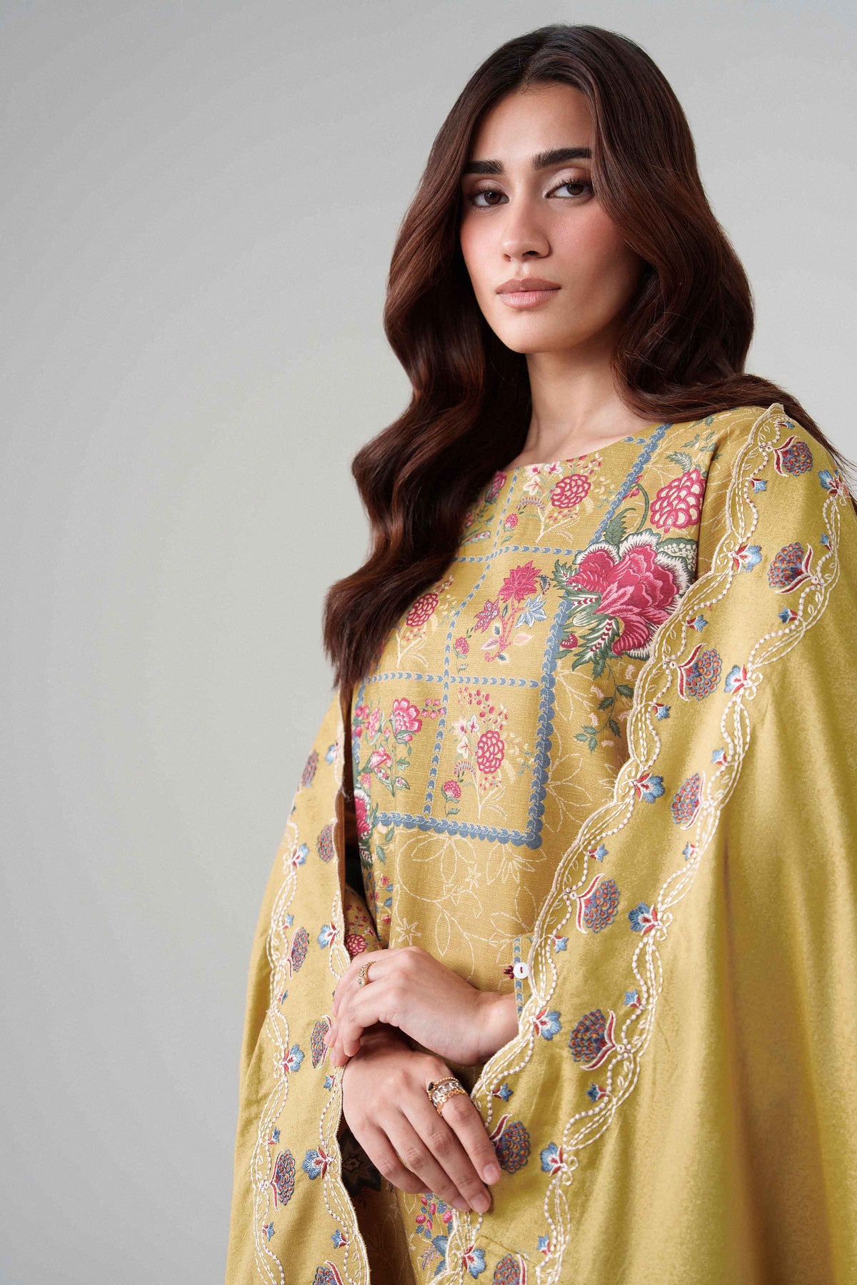 3-Piece Digital Printed Embroidered Suit in Khaddar unstitched