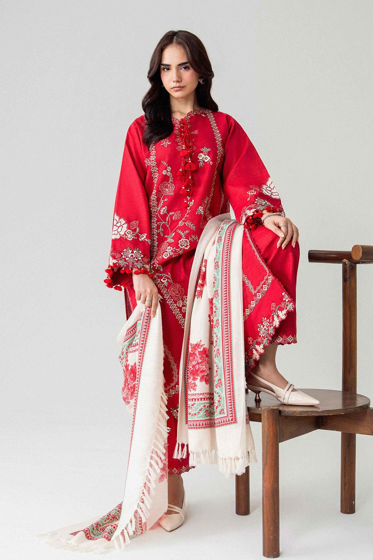 3-Piece Printed Embroidered Suit in Khaddar unstitched