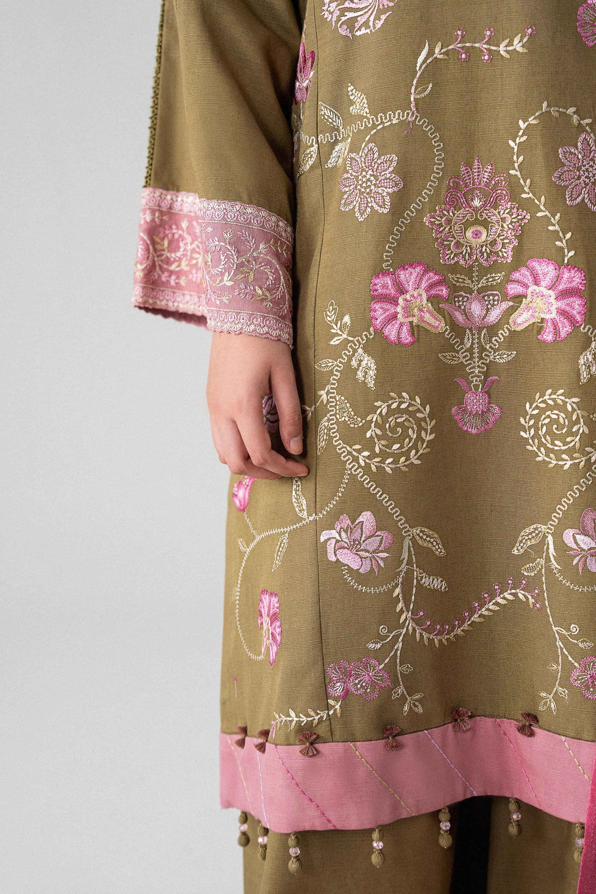 Green 3-Piece Printed Embroidered Suit in Khaddar unstitched