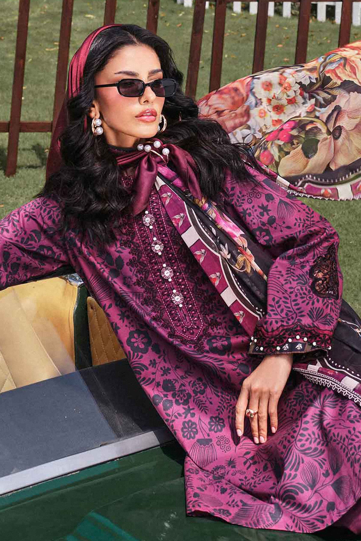 Purple 3-Piece Digital Printed Embroidered Suit in Lawn unstitched
