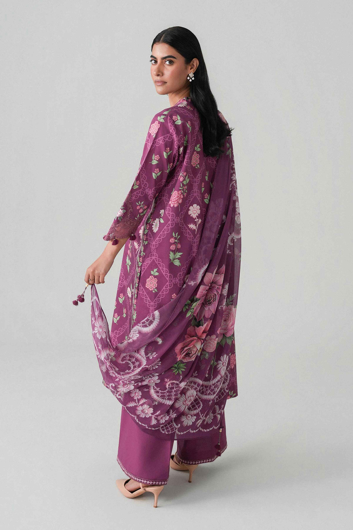 Purple 3-Piece Digital Printed Embroidered Suit in Lawn unstitched