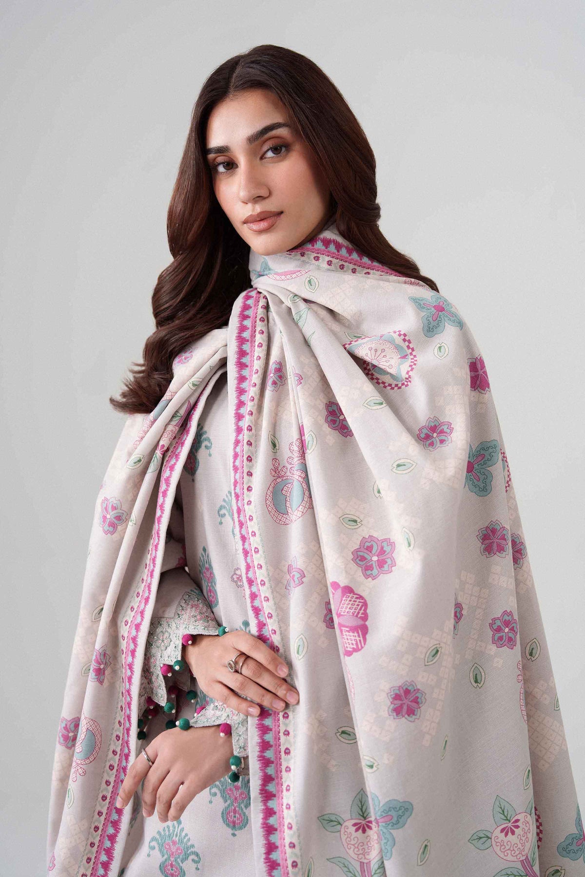 3-Piece Printed Embroidered Suit in Khaddar unstitched