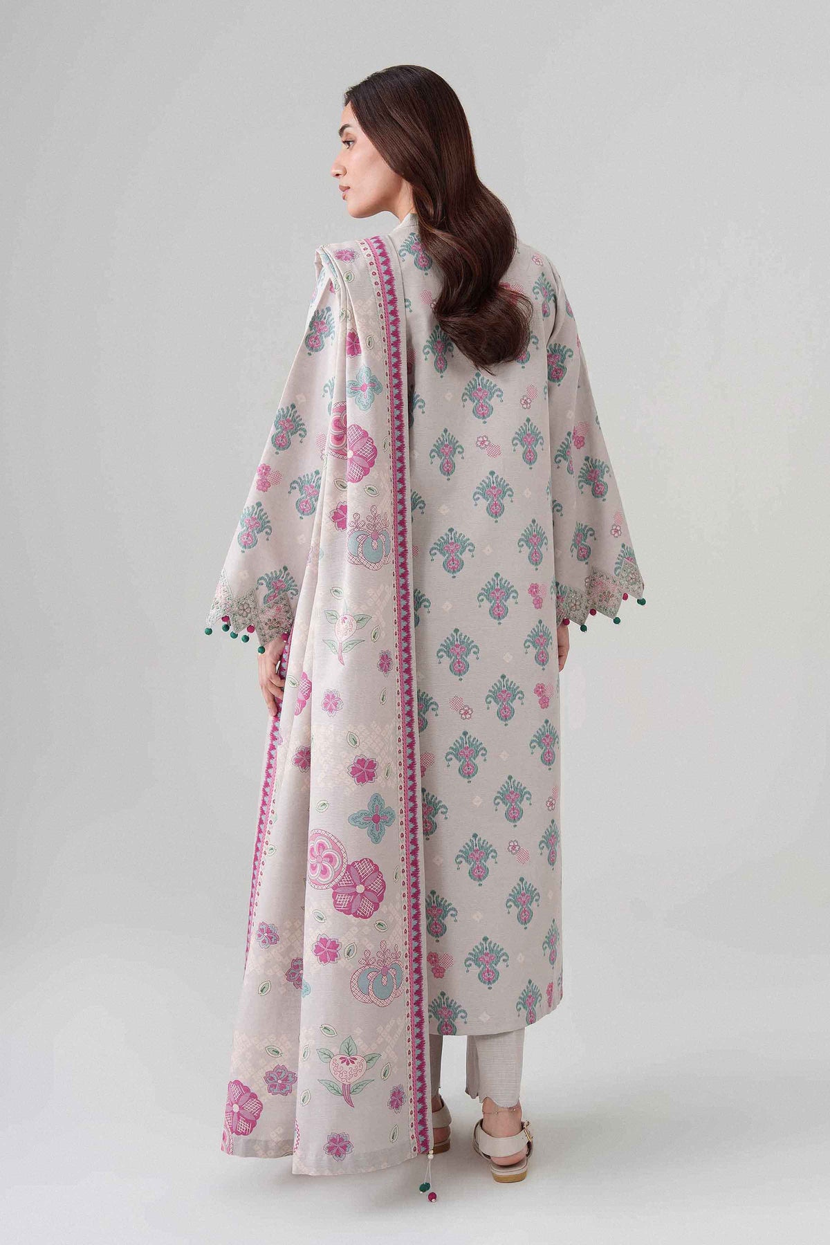 3-Piece Printed Embroidered Suit in Khaddar unstitched