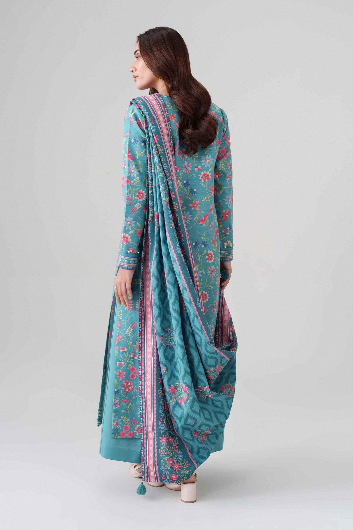 3-Piece Printed Embroidered Suit in Khaddar unstitched